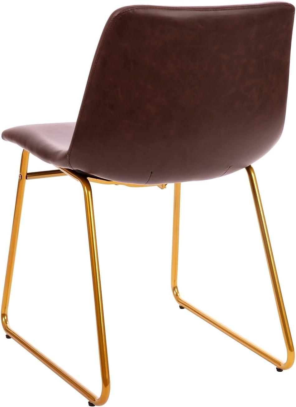 imageFlash Furniture Butler 18quot LeatherSoft Dining Table Height Chairs MidCentury Modern Bucket Style Dining Chairs Set of 2 Light GrayGoldDark Brown LeathersoftGold Frame