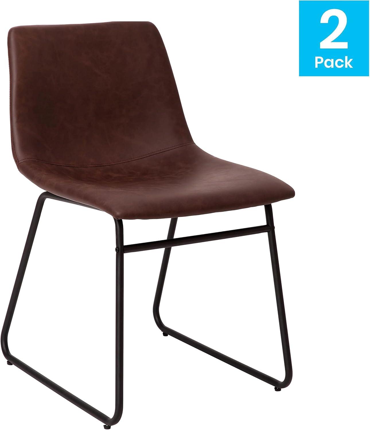 imageFlash Furniture Butler 18quot LeatherSoft Dining Table Height Chairs MidCentury Modern Bucket Style Dining Chairs Set of 2 Light GrayGoldDark Brown LeathersoftBlack Frame