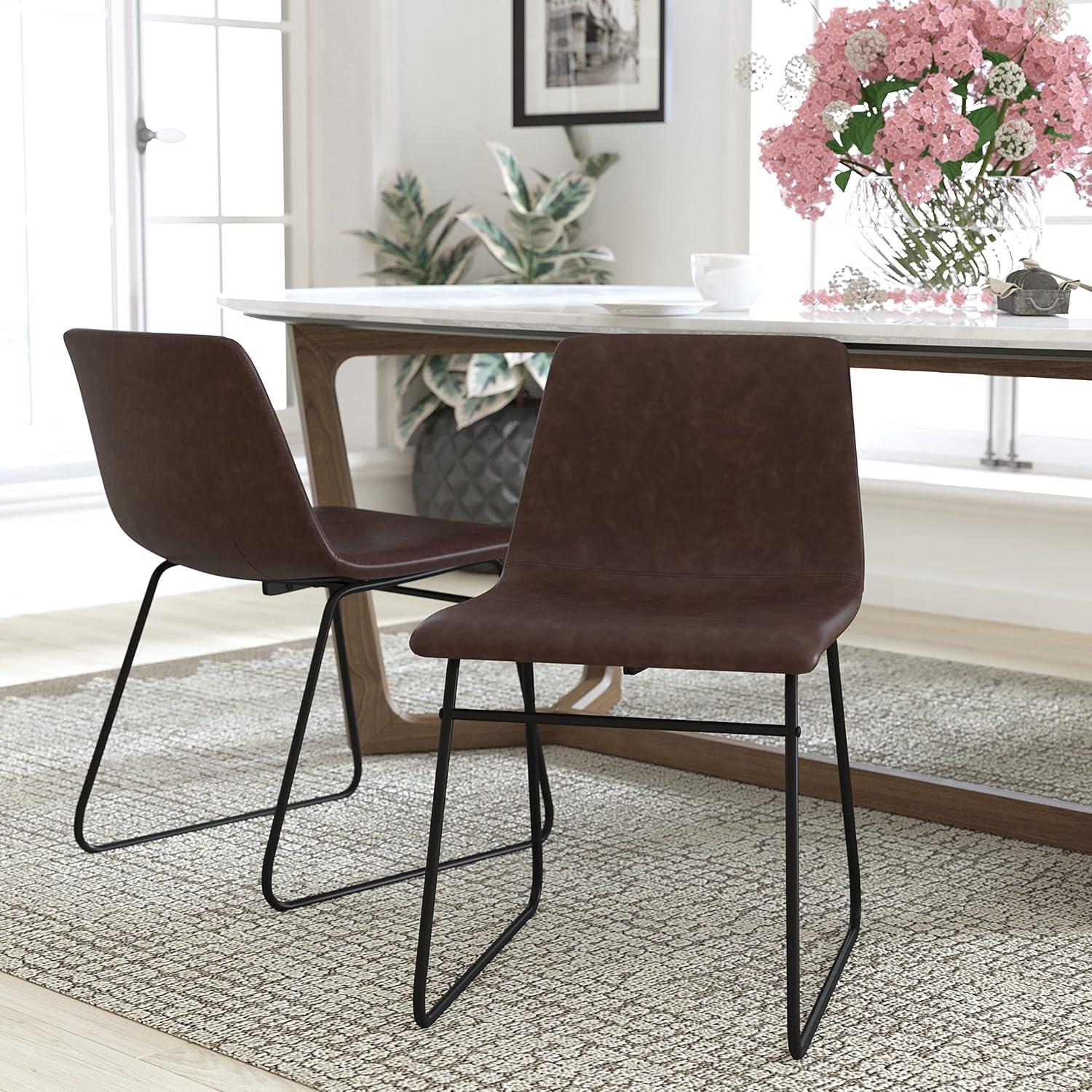 imageFlash Furniture Butler 18quot LeatherSoft Dining Table Height Chairs MidCentury Modern Bucket Style Dining Chairs Set of 2 Light GrayGoldDark Brown LeathersoftBlack Frame