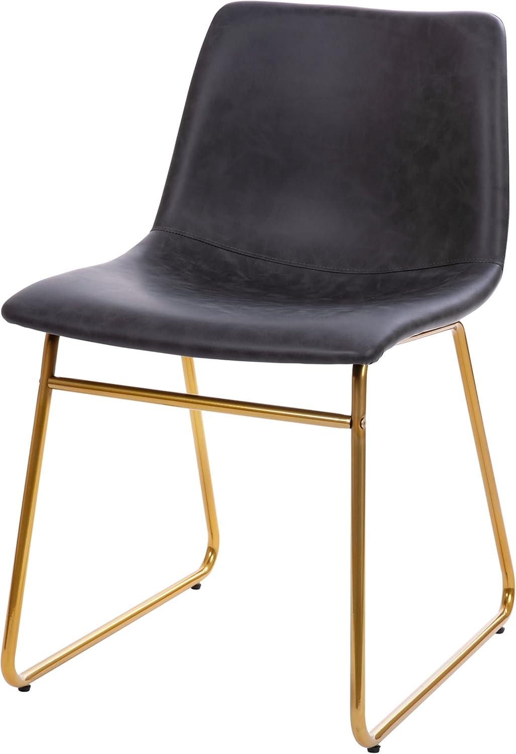 imageFlash Furniture Butler 18quot LeatherSoft Dining Table Height Chairs MidCentury Modern Bucket Style Dining Chairs Set of 2 Light GrayGoldGray LeathersoftGold Frame