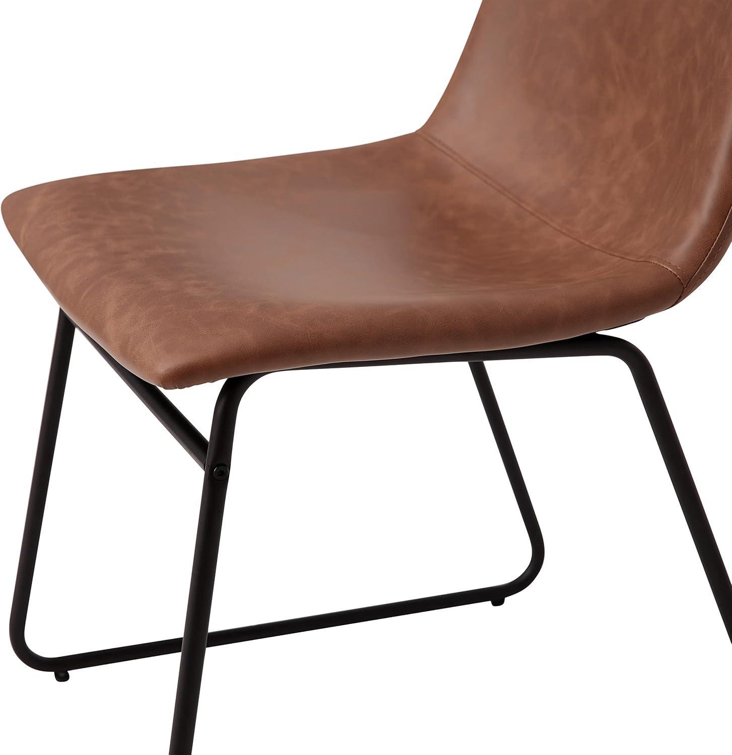 imageFlash Furniture Butler 18quot LeatherSoft Dining Table Height Chairs MidCentury Modern Bucket Style Dining Chairs Set of 2 Light GrayGoldLight Brown LeathersoftBlack Frame