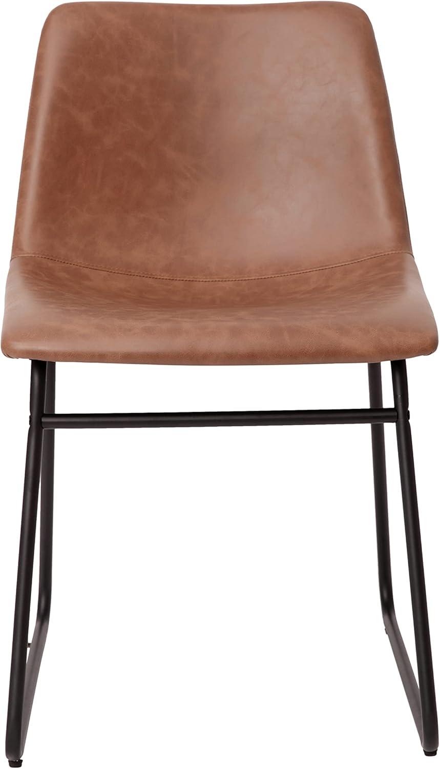 imageFlash Furniture Butler 18quot LeatherSoft Dining Table Height Chairs MidCentury Modern Bucket Style Dining Chairs Set of 2 Light GrayGoldLight Brown LeathersoftBlack Frame
