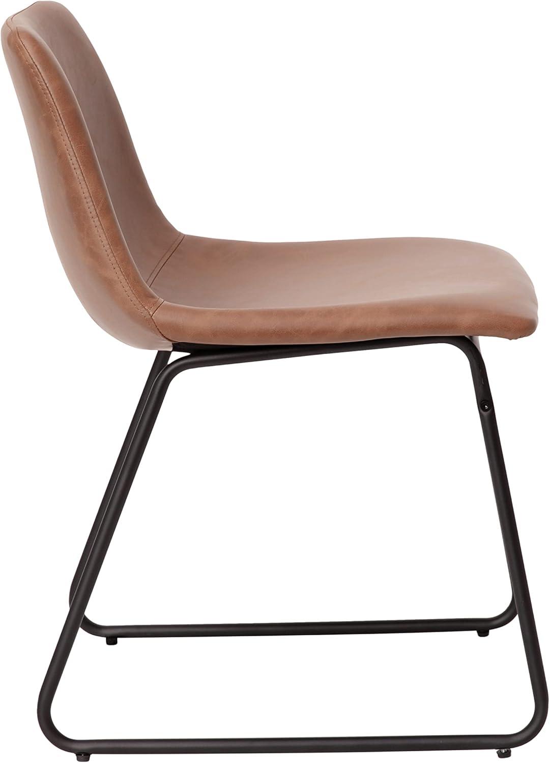 imageFlash Furniture Butler 18quot LeatherSoft Dining Table Height Chairs MidCentury Modern Bucket Style Dining Chairs Set of 2 Light GrayGoldLight Brown LeathersoftBlack Frame