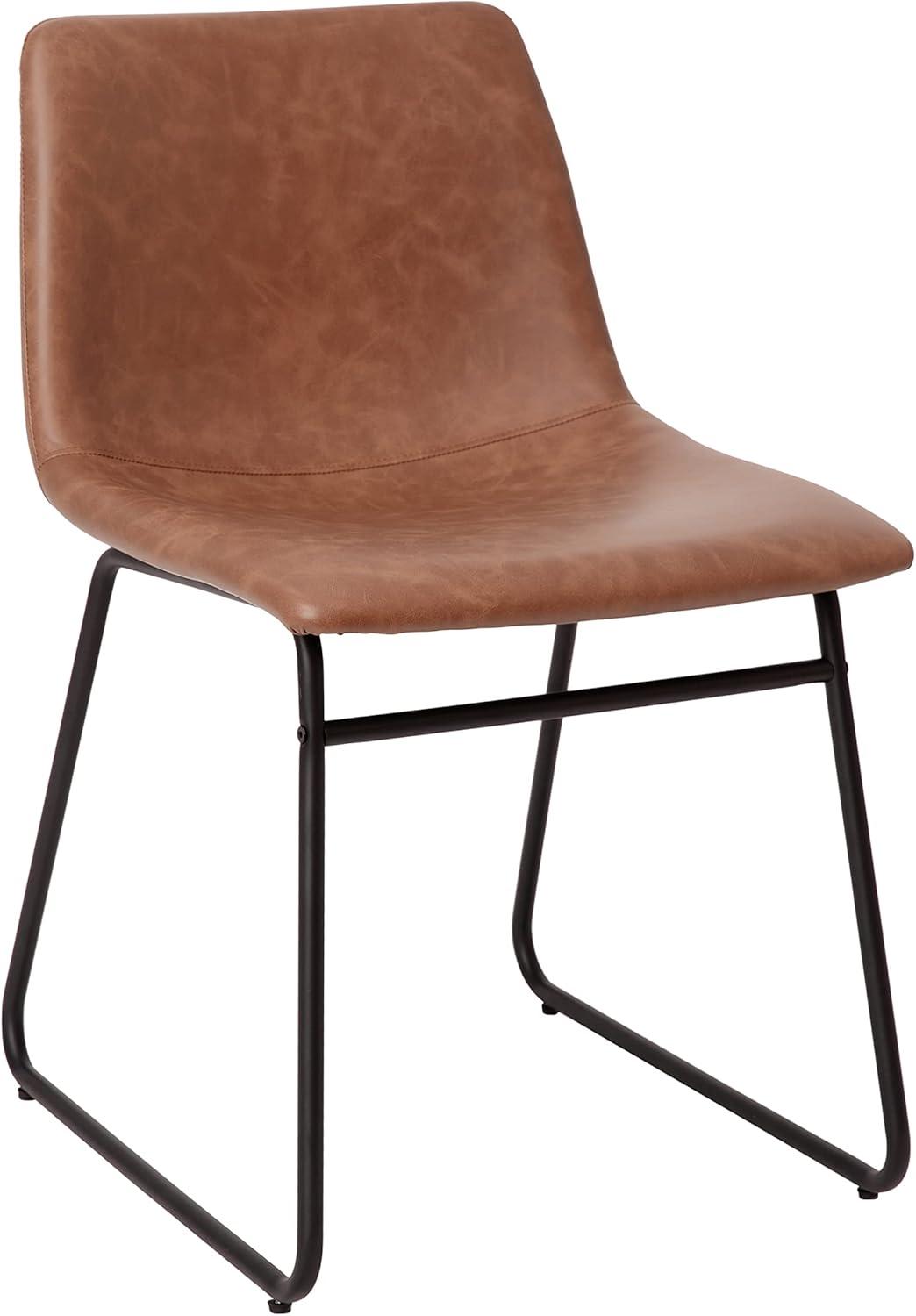 imageFlash Furniture Butler 18quot LeatherSoft Dining Table Height Chairs MidCentury Modern Bucket Style Dining Chairs Set of 2 Light GrayGoldLight Brown LeathersoftBlack Frame