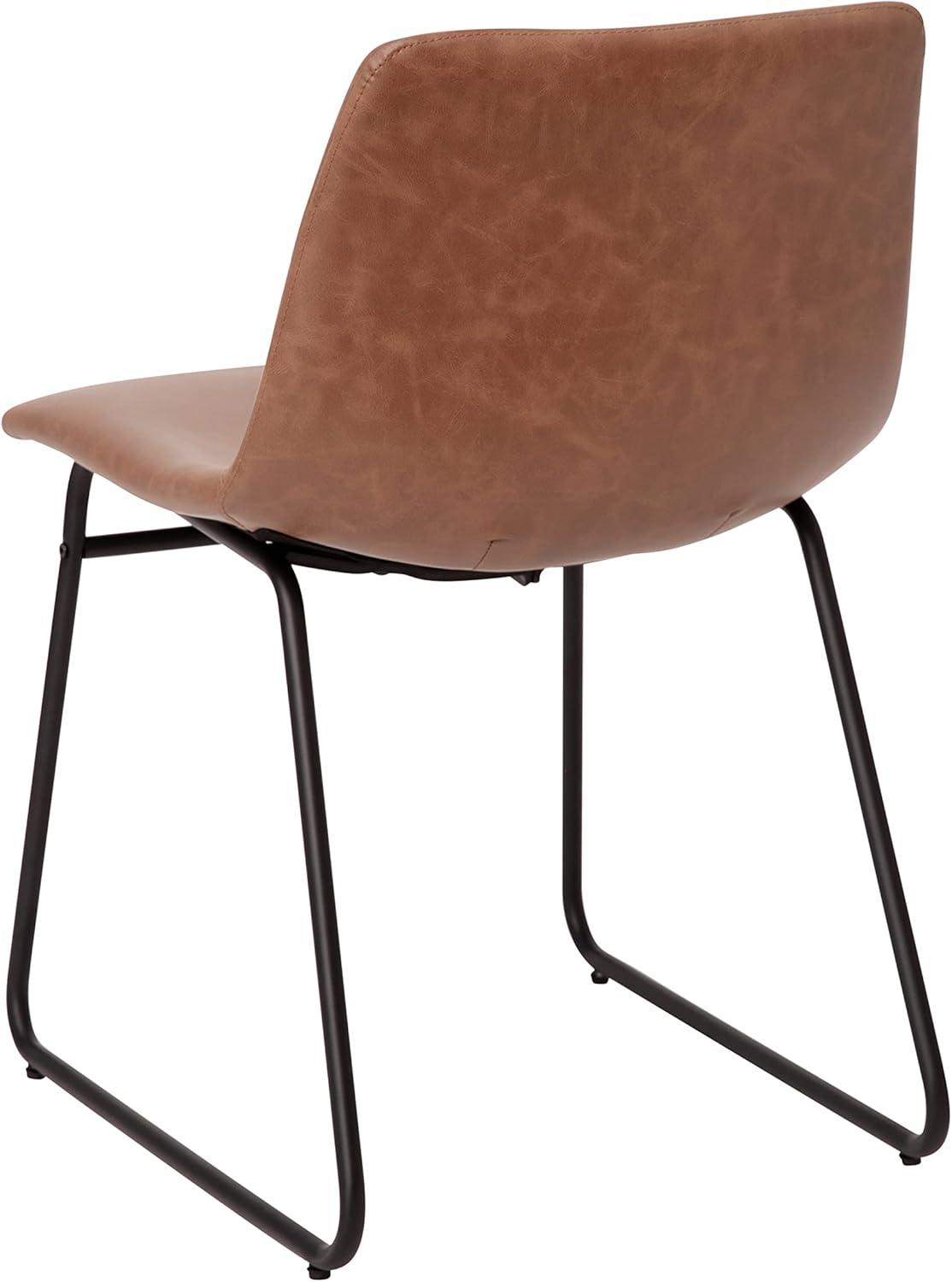 imageFlash Furniture Butler 18quot LeatherSoft Dining Table Height Chairs MidCentury Modern Bucket Style Dining Chairs Set of 2 Light GrayGoldLight Brown LeathersoftBlack Frame
