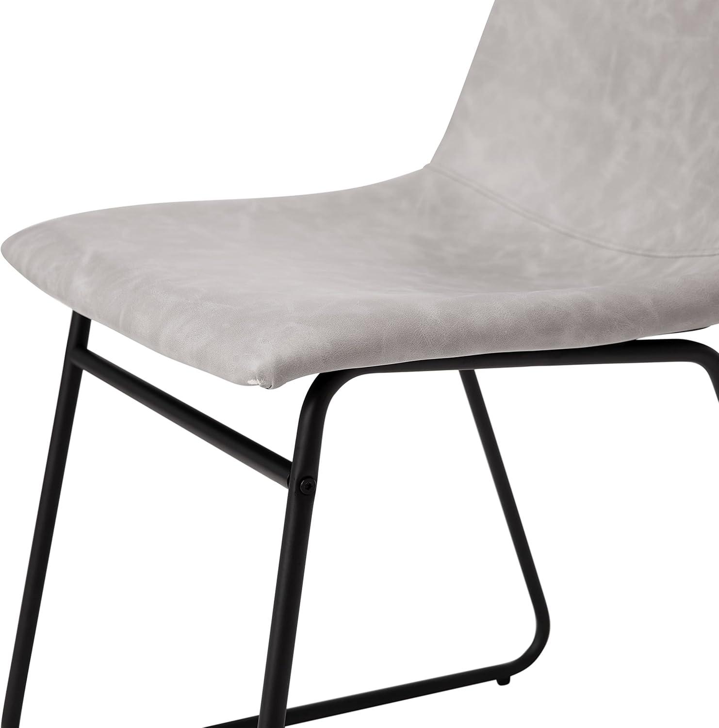 imageFlash Furniture Butler 18quot LeatherSoft Dining Table Height Chairs MidCentury Modern Bucket Style Dining Chairs Set of 2 Light GrayGoldLight Gray LeathersoftBlack Frame