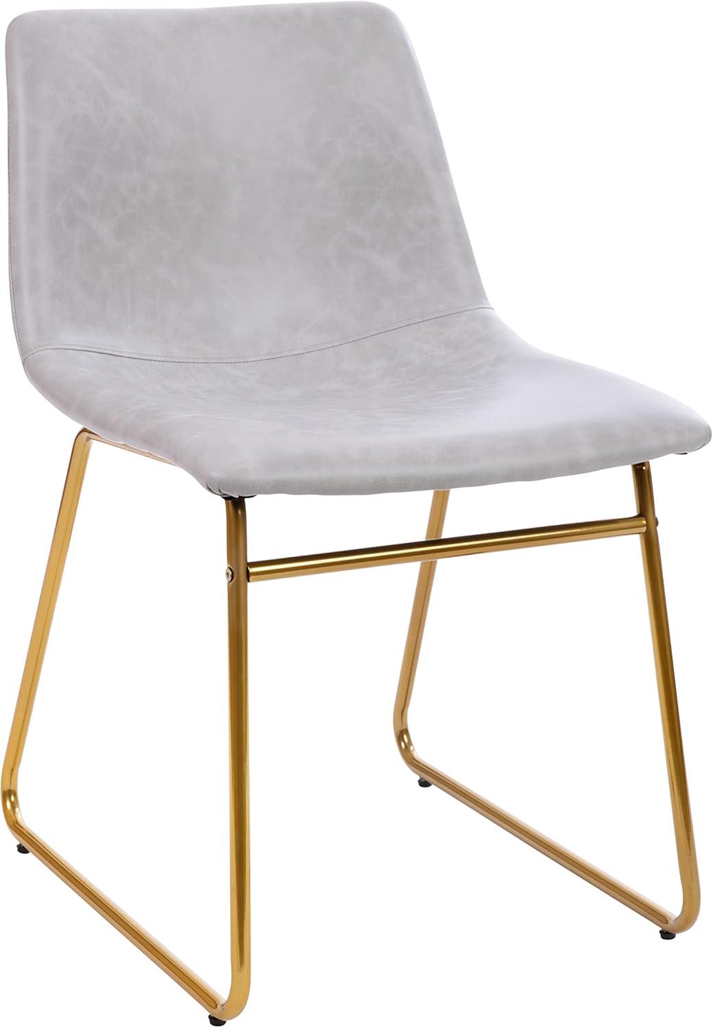 imageFlash Furniture Butler 18quot LeatherSoft Dining Table Height Chairs MidCentury Modern Bucket Style Dining Chairs Set of 2 Light GrayGoldLight Gray LeathersoftGold Frame