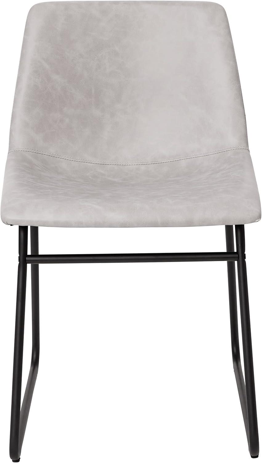 imageFlash Furniture Butler 18quot LeatherSoft Dining Table Height Chairs MidCentury Modern Bucket Style Dining Chairs Set of 2 Light GrayGoldLight Gray LeathersoftBlack Frame