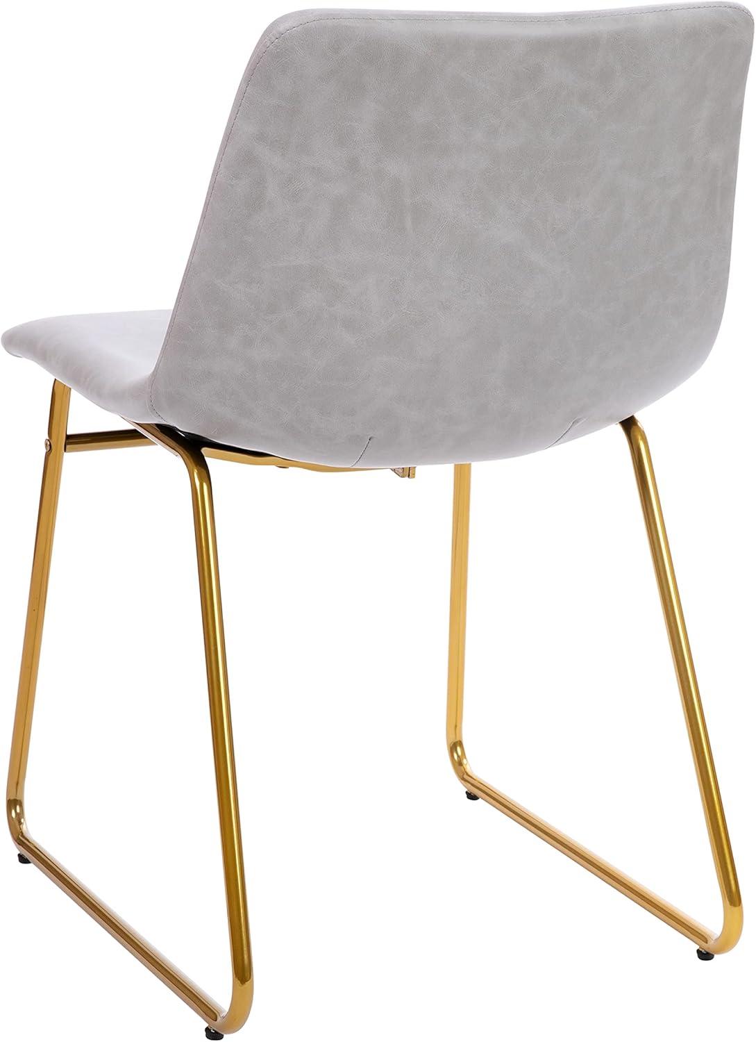 imageFlash Furniture Butler 18quot LeatherSoft Dining Table Height Chairs MidCentury Modern Bucket Style Dining Chairs Set of 2 Light GrayGoldLight Gray LeathersoftGold Frame