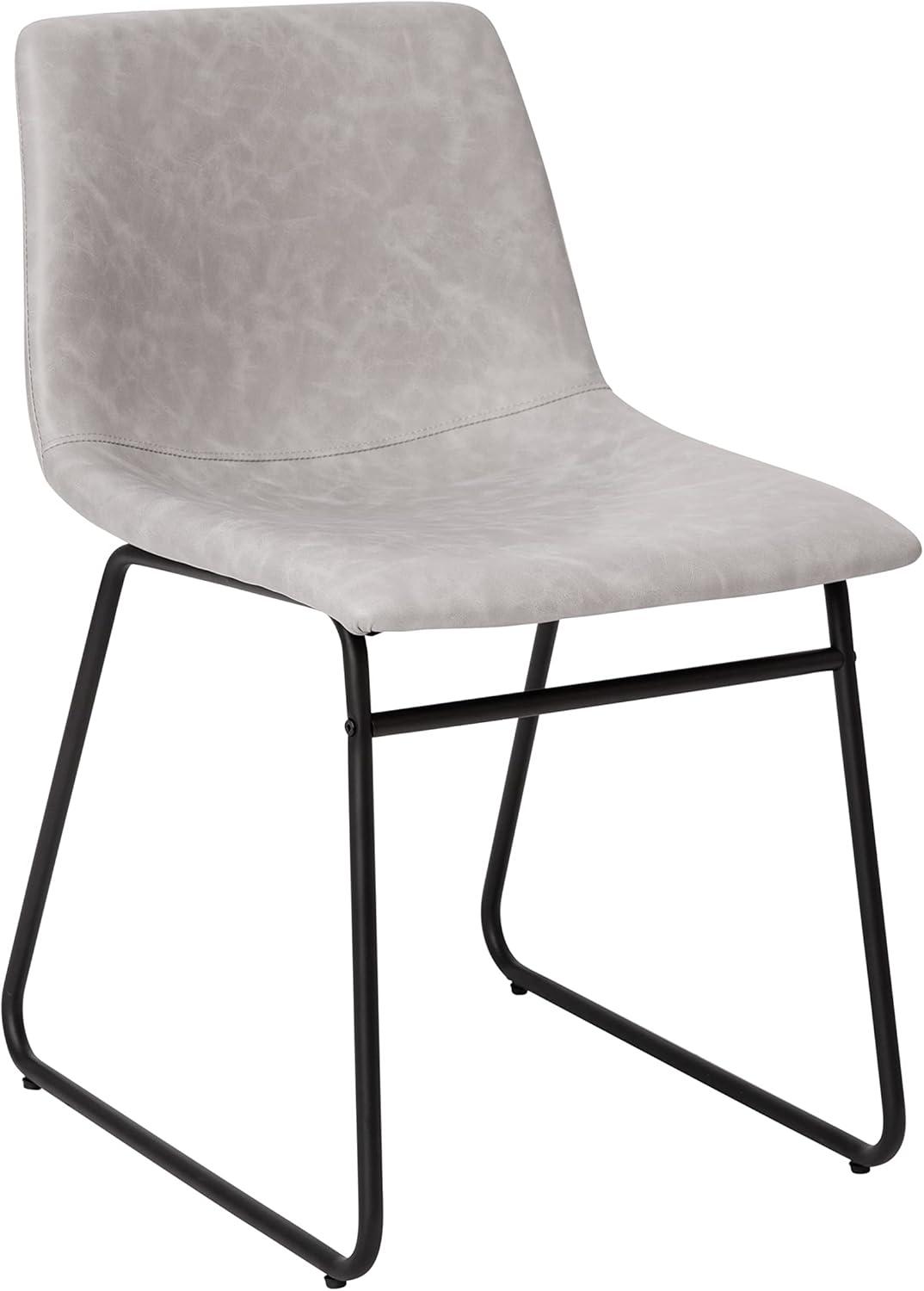 imageFlash Furniture Butler 18quot LeatherSoft Dining Table Height Chairs MidCentury Modern Bucket Style Dining Chairs Set of 2 Light GrayGoldLight Gray LeathersoftBlack Frame