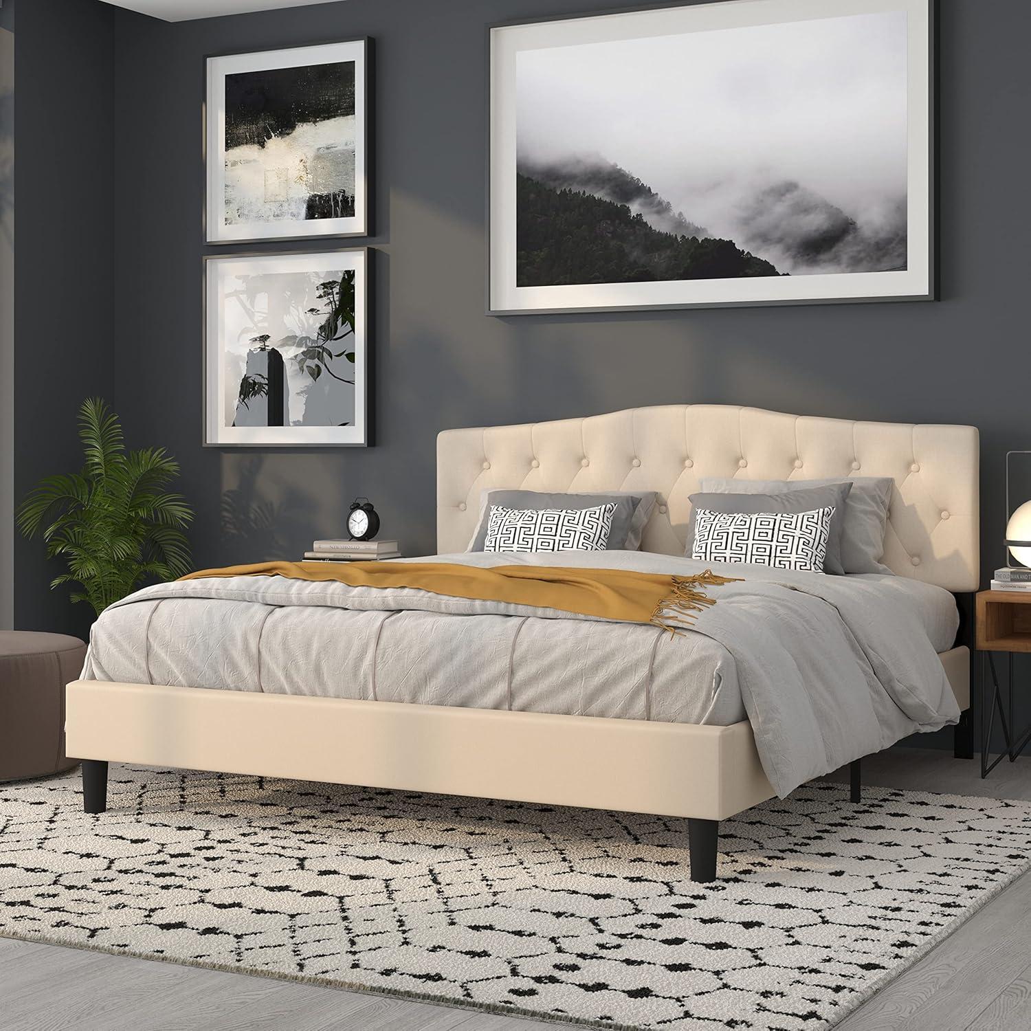 imageFlash Furniture Cambridge Tufted Upholstered Full Size Headboard in Dark Gray FabricBeige