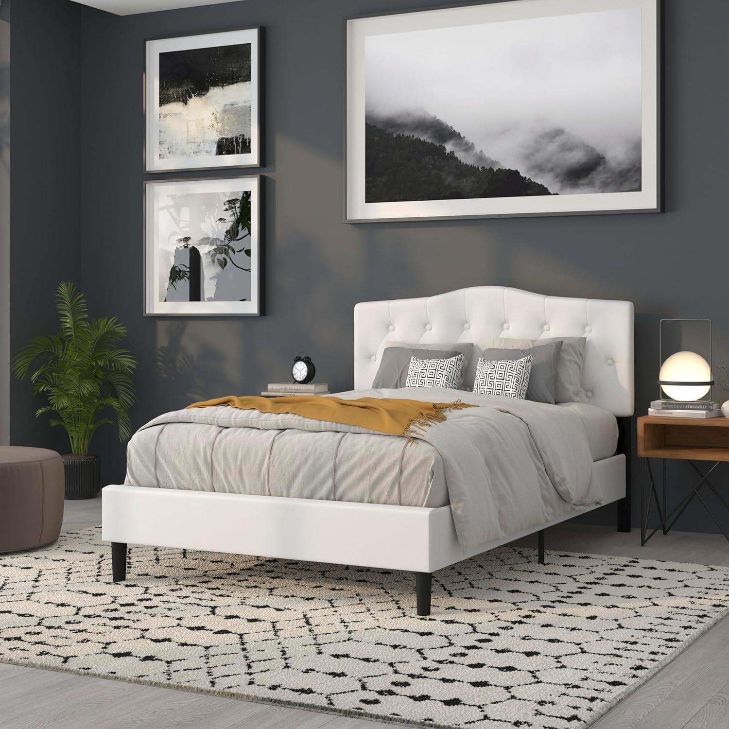 imageFlash Furniture Cambridge Tufted Upholstered Headboard for Full Size Bed Contemporary Fabric Tufted Headboard with Adjustable Height White