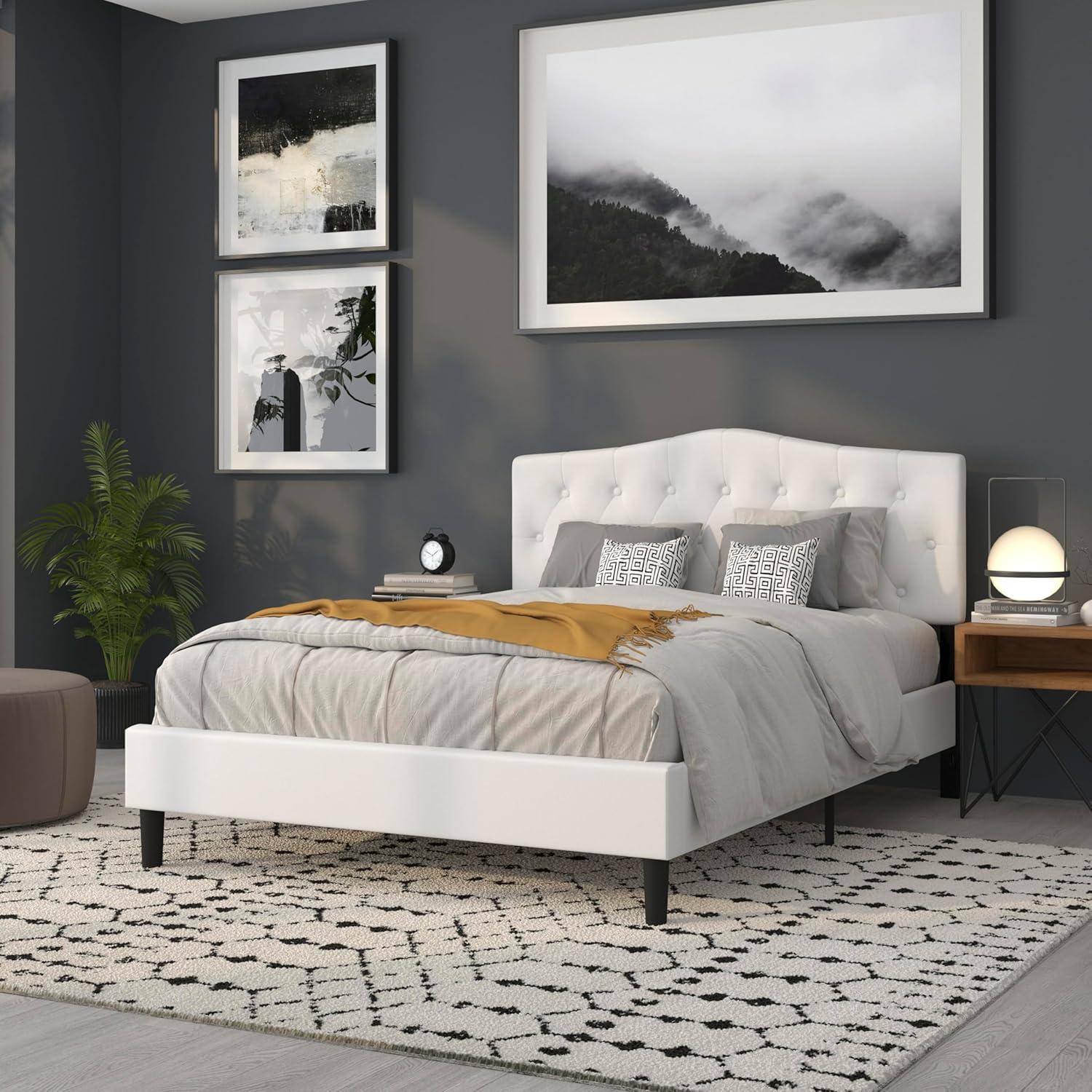 imageFlash Furniture Cambridge Tufted Upholstered Headboard for Queen Size Bed Contemporary Fabric Tufted Headboard with Adjustable Height White