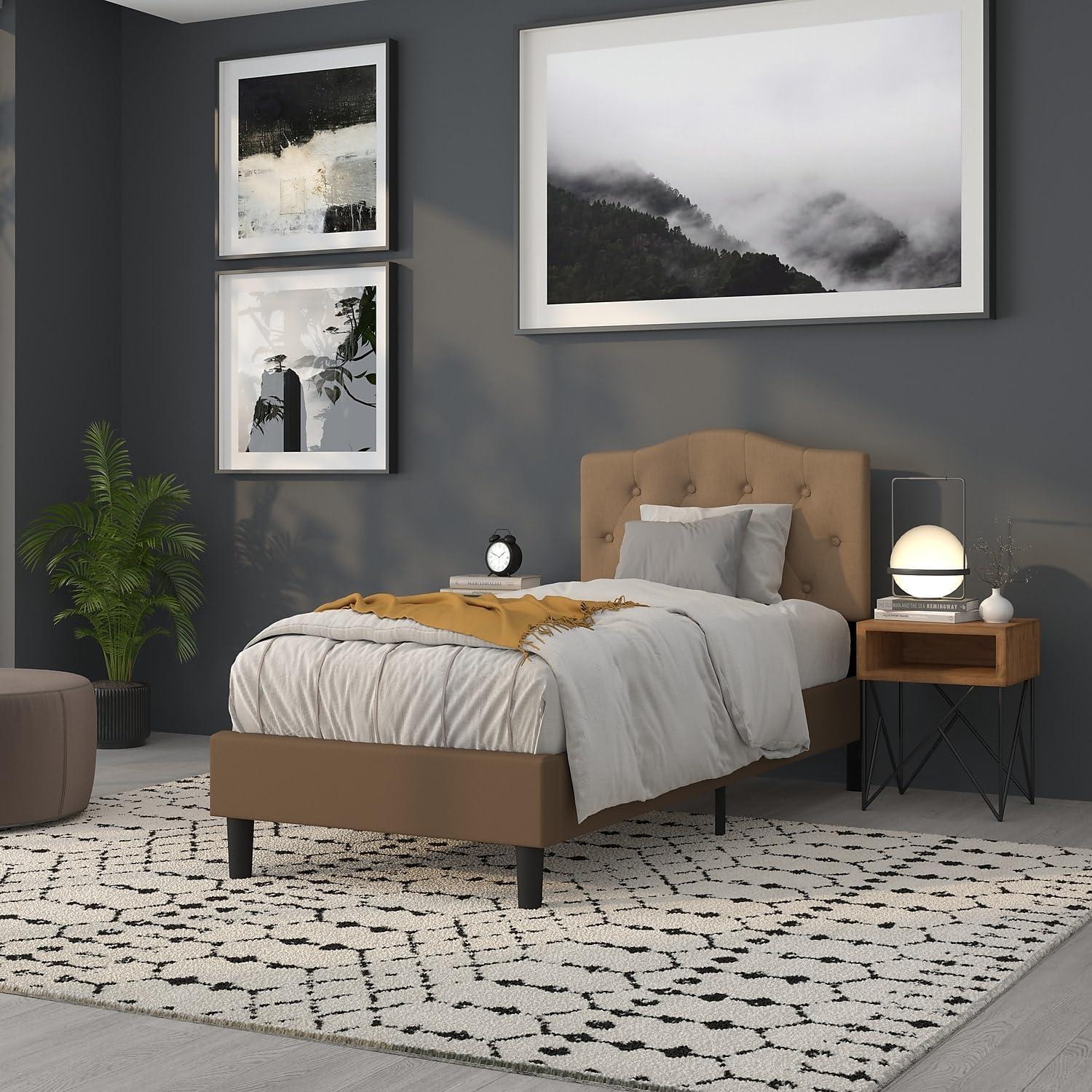 imageFlash Furniture Cambridge Tufted Upholstered Twin Size Headboard in White FabricDark Brown