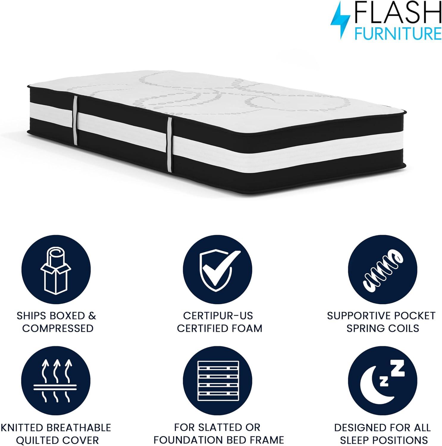 imageFlash Furniture Capri Comfortable Sleep 12quot Hybrid Pocket Spring and Foam Mattress Foam Pocket Spring Hybrid Mattress for Pressure Relief QueenTwin