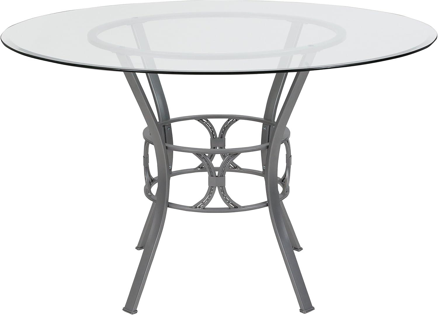 imageFlash Furniture Carlisle 42 Round Glass Dining Table with Black Metal FrameClearSilver