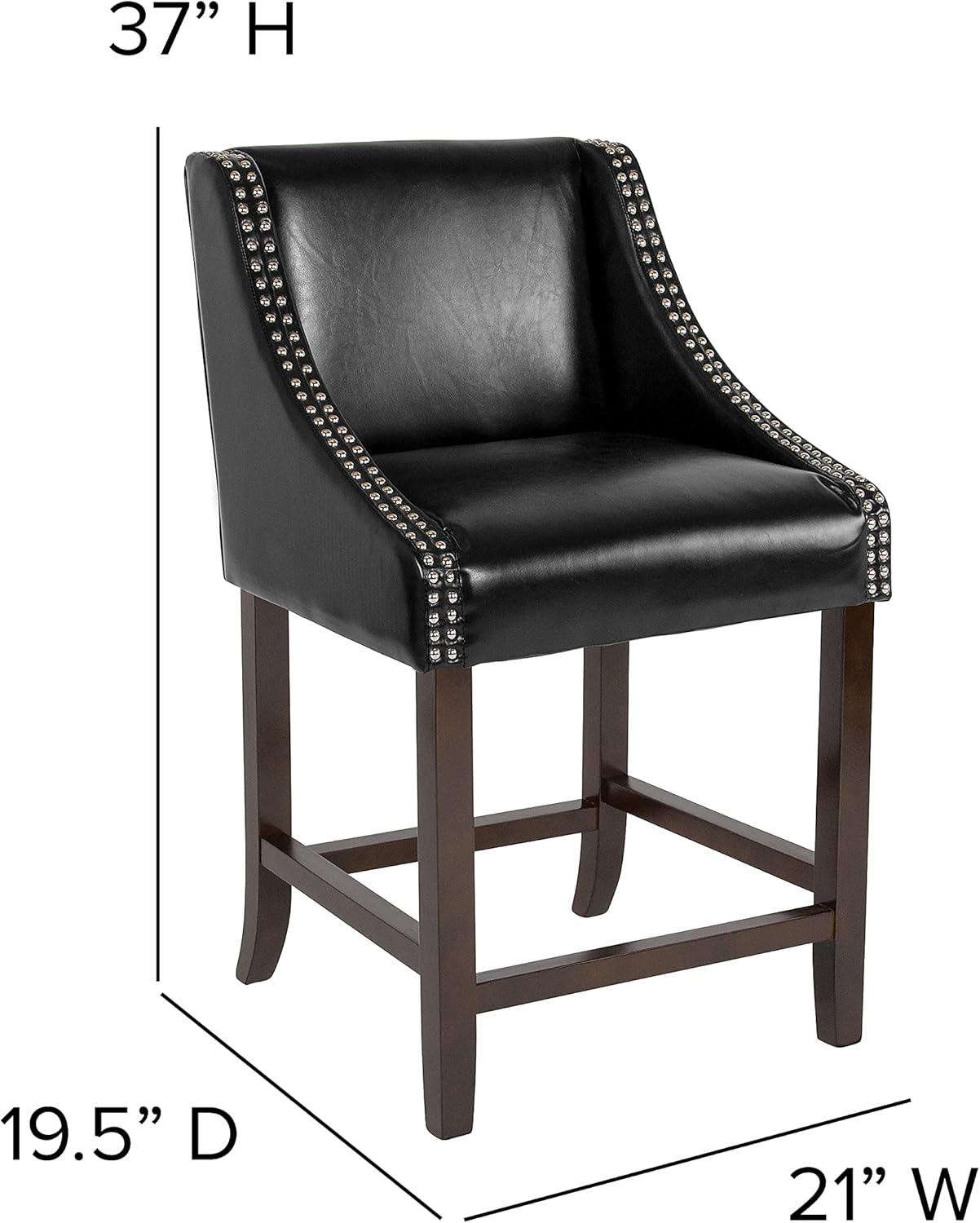 imageFlash Furniture Carmel Series 24quot High Transitional Walnut Counter Height Stool with Nail Trim in Dark Gray Fabric Set of 2Black Leathersoft