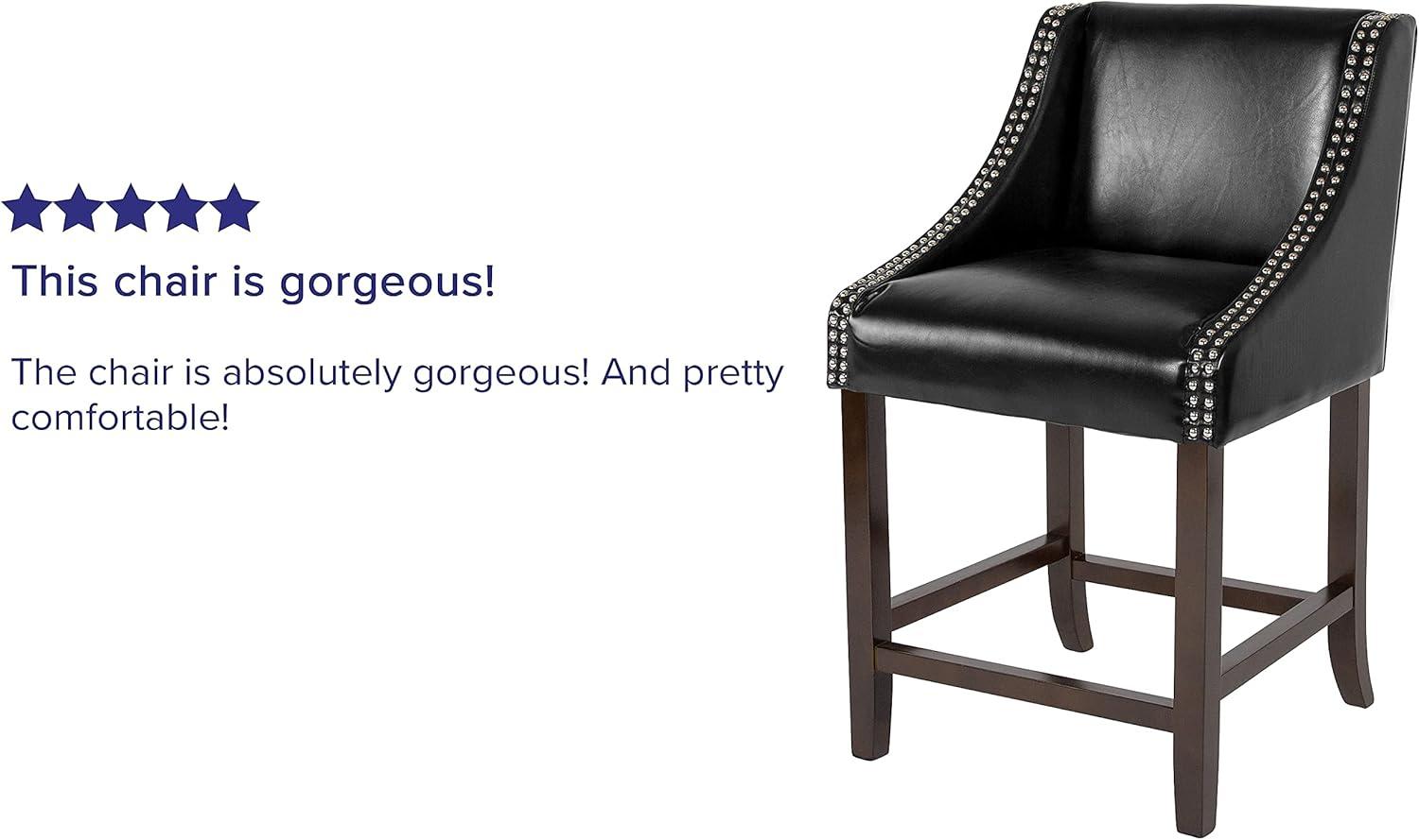 imageFlash Furniture Carmel Series 24quot High Transitional Walnut Counter Height Stool with Nail Trim in Dark Gray Fabric Set of 2Black Leathersoft