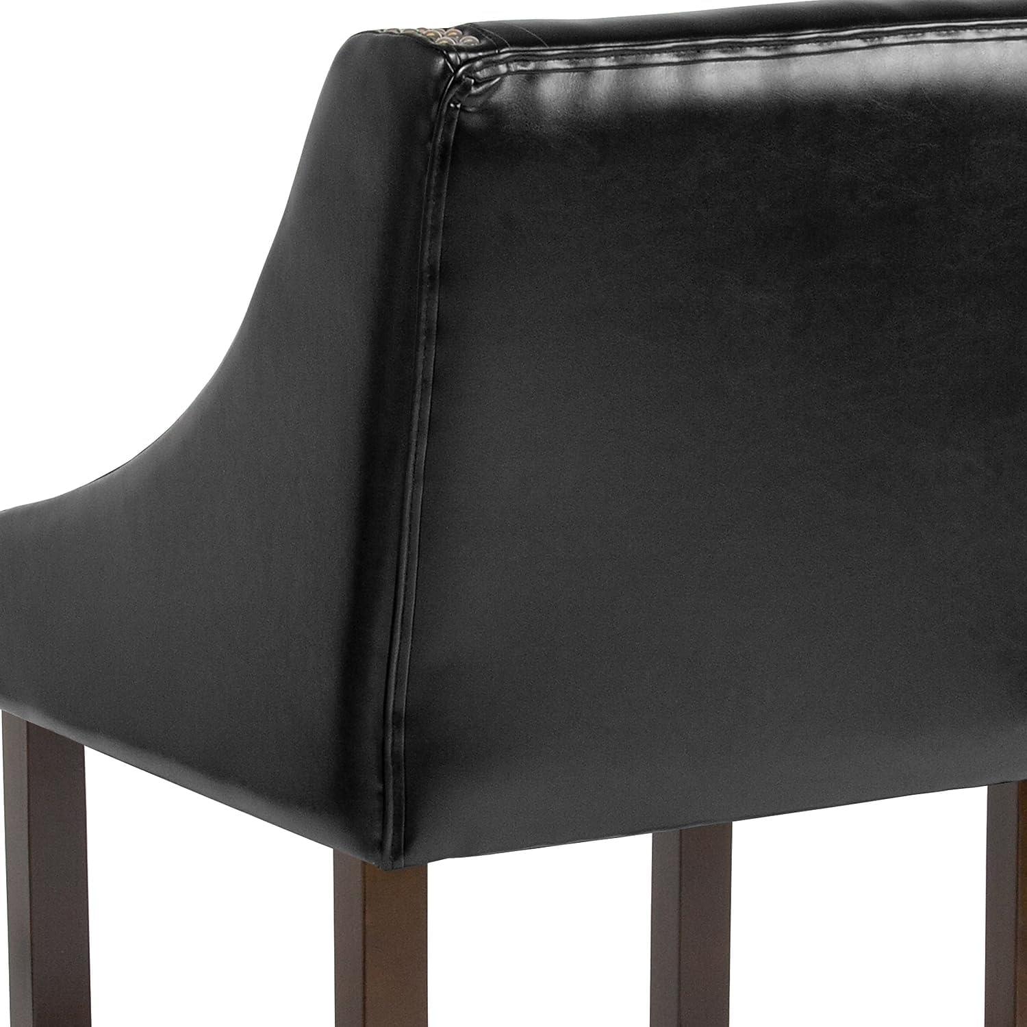 imageFlash Furniture Carmel Series 24quot High Transitional Walnut Counter Height Stool with Nail Trim in Dark Gray Fabric Set of 2Black Leathersoft
