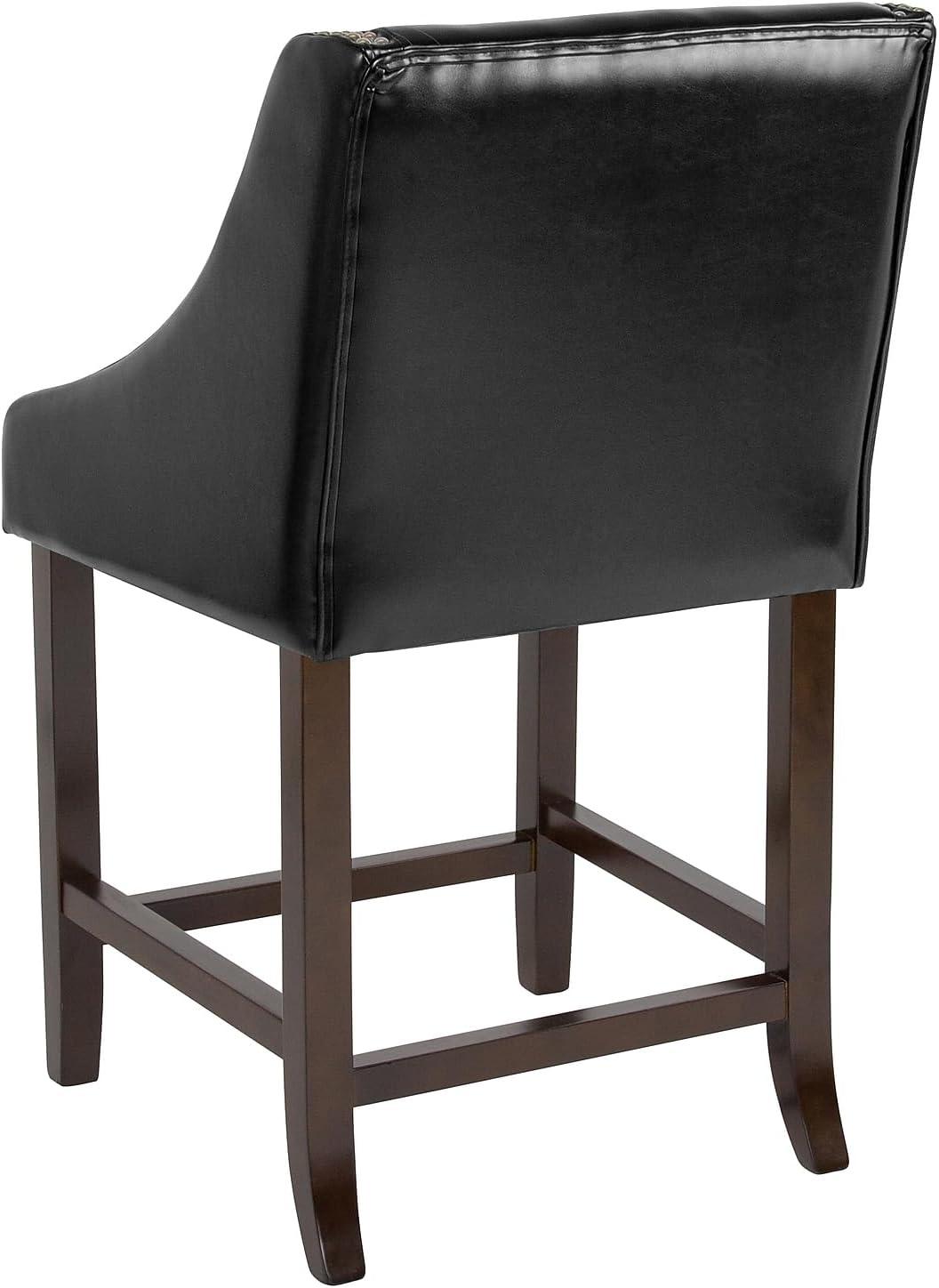 imageFlash Furniture Carmel Series 24quot High Transitional Walnut Counter Height Stool with Nail Trim in Dark Gray Fabric Set of 2Black Leathersoft