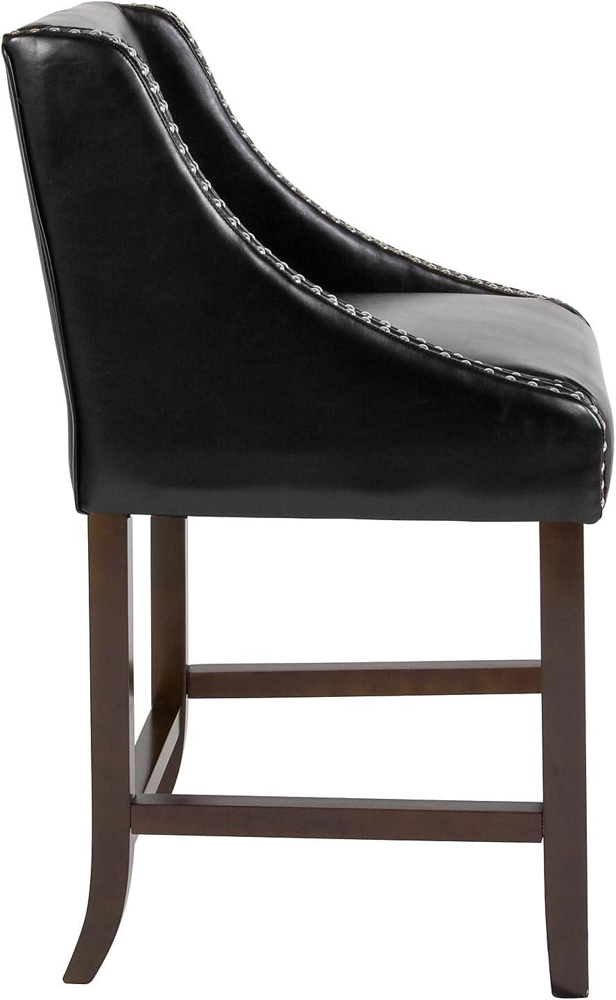 imageFlash Furniture Carmel Series 24quot High Transitional Walnut Counter Height Stool with Nail Trim in Dark Gray Fabric Set of 2Black Leathersoft