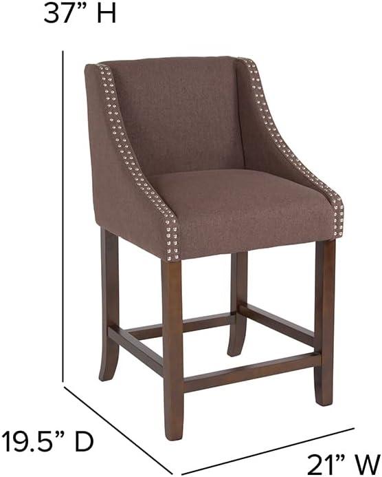 imageFlash Furniture Carmel Series 24quot High Transitional Walnut Counter Height Stool with Nail Trim in Dark Gray Fabric Set of 2Brown Fabric