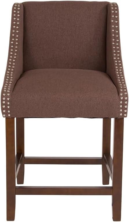 imageFlash Furniture Carmel Series 24quot High Transitional Walnut Counter Height Stool with Nail Trim in Dark Gray Fabric Set of 2Brown Fabric