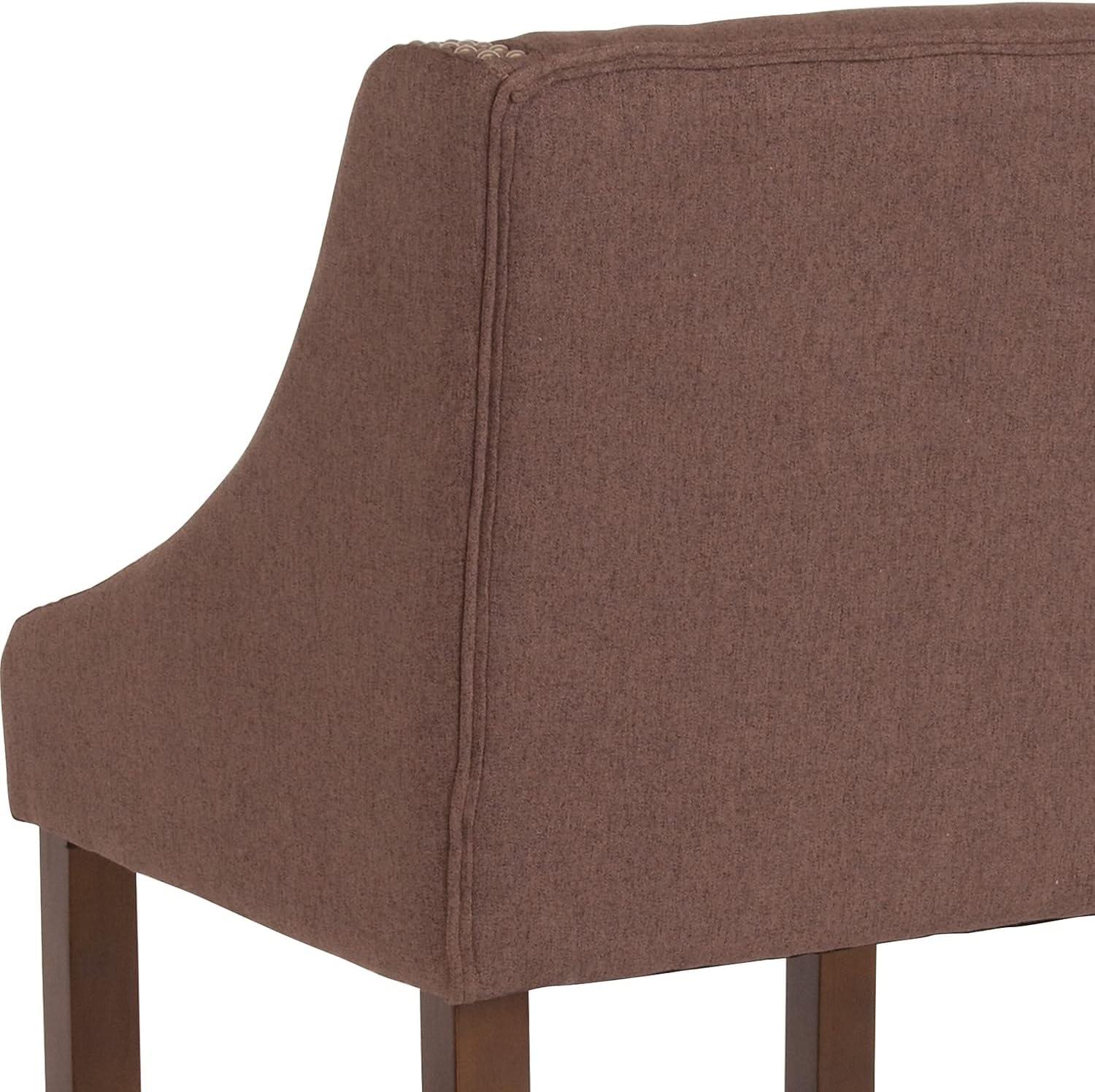 imageFlash Furniture Carmel Series 24quot High Transitional Walnut Counter Height Stool with Nail Trim in Dark Gray Fabric Set of 2Brown Fabric