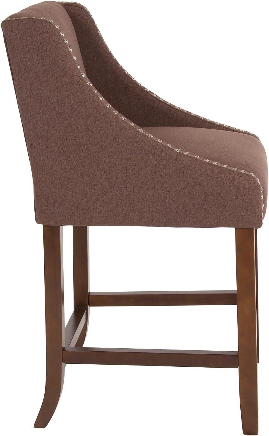 imageFlash Furniture Carmel Series 24quot High Transitional Walnut Counter Height Stool with Nail Trim in Dark Gray Fabric Set of 2Brown Fabric