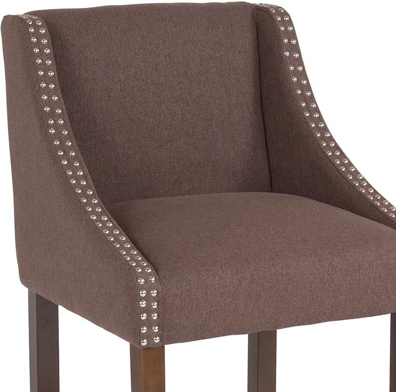 imageFlash Furniture Carmel Series 24quot High Transitional Walnut Counter Height Stool with Nail Trim in Dark Gray Fabric Set of 2Brown Fabric