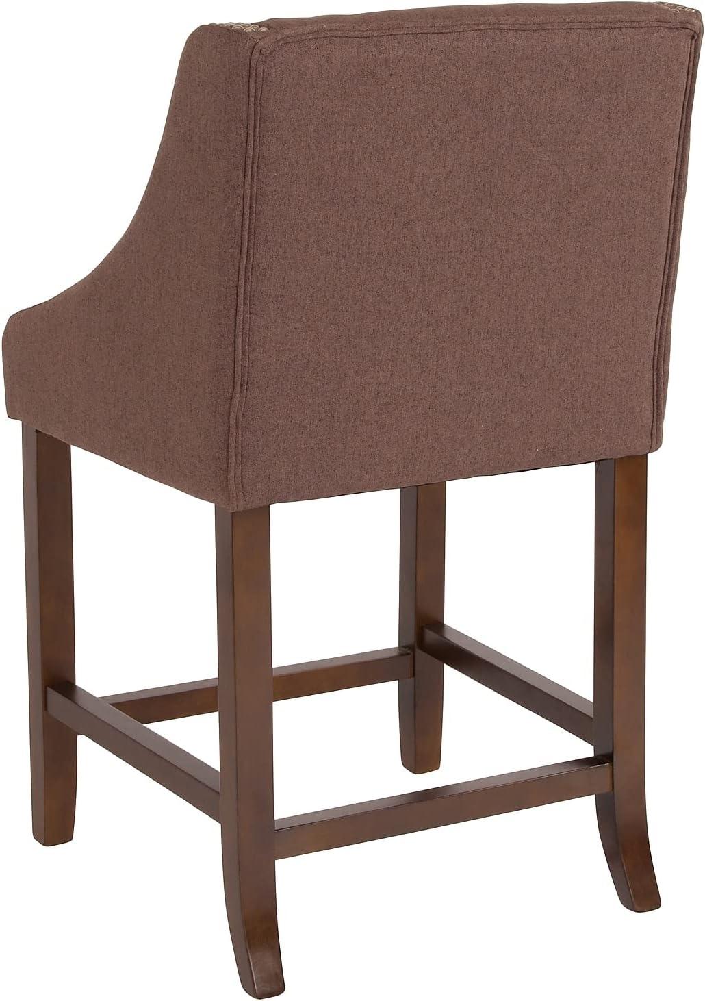 imageFlash Furniture Carmel Series 24quot High Transitional Walnut Counter Height Stool with Nail Trim in Dark Gray Fabric Set of 2Brown Fabric