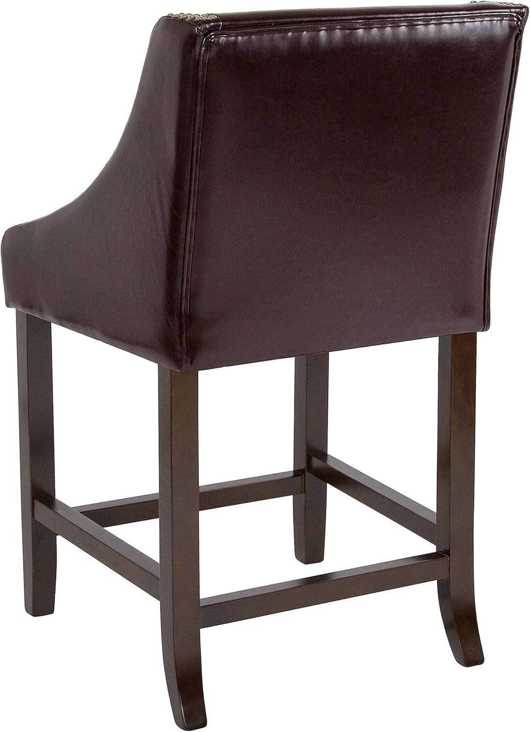 imageFlash Furniture Carmel Series 24quot High Transitional Walnut Counter Height Stool with Nail Trim in Dark Gray Fabric Set of 2Brown Leathersoft
