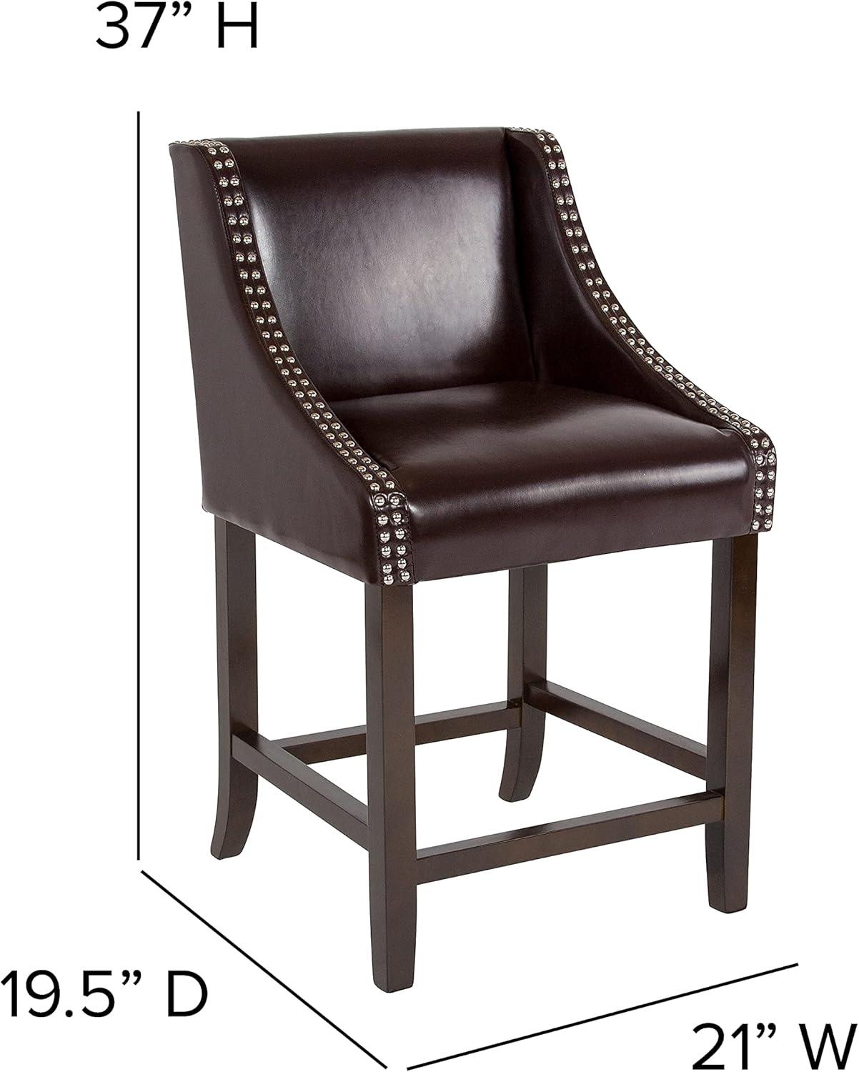 imageFlash Furniture Carmel Series 24quot High Transitional Walnut Counter Height Stool with Nail Trim in Dark Gray Fabric Set of 2Brown Leathersoft