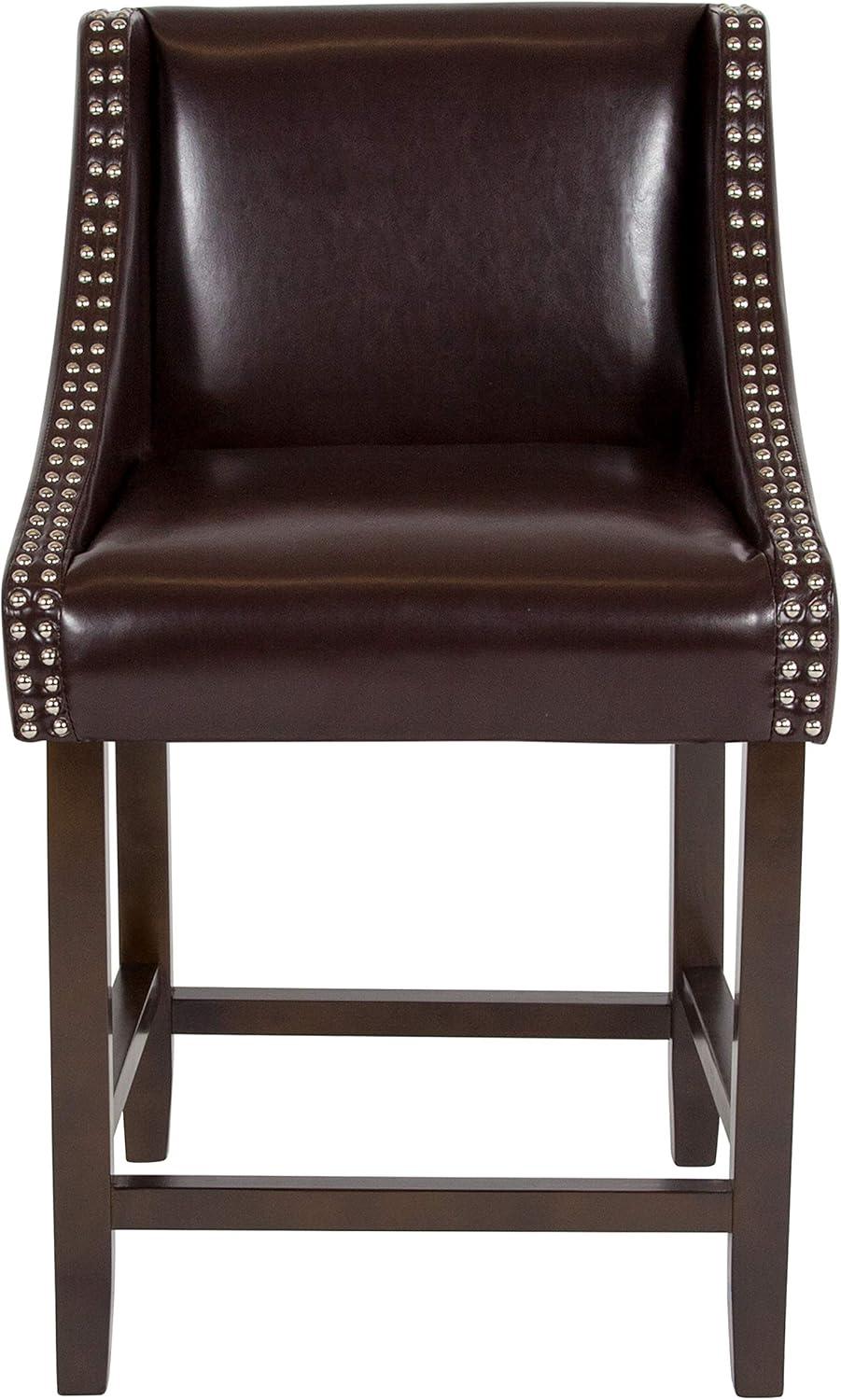 imageFlash Furniture Carmel Series 24quot High Transitional Walnut Counter Height Stool with Nail Trim in Dark Gray Fabric Set of 2Brown Leathersoft