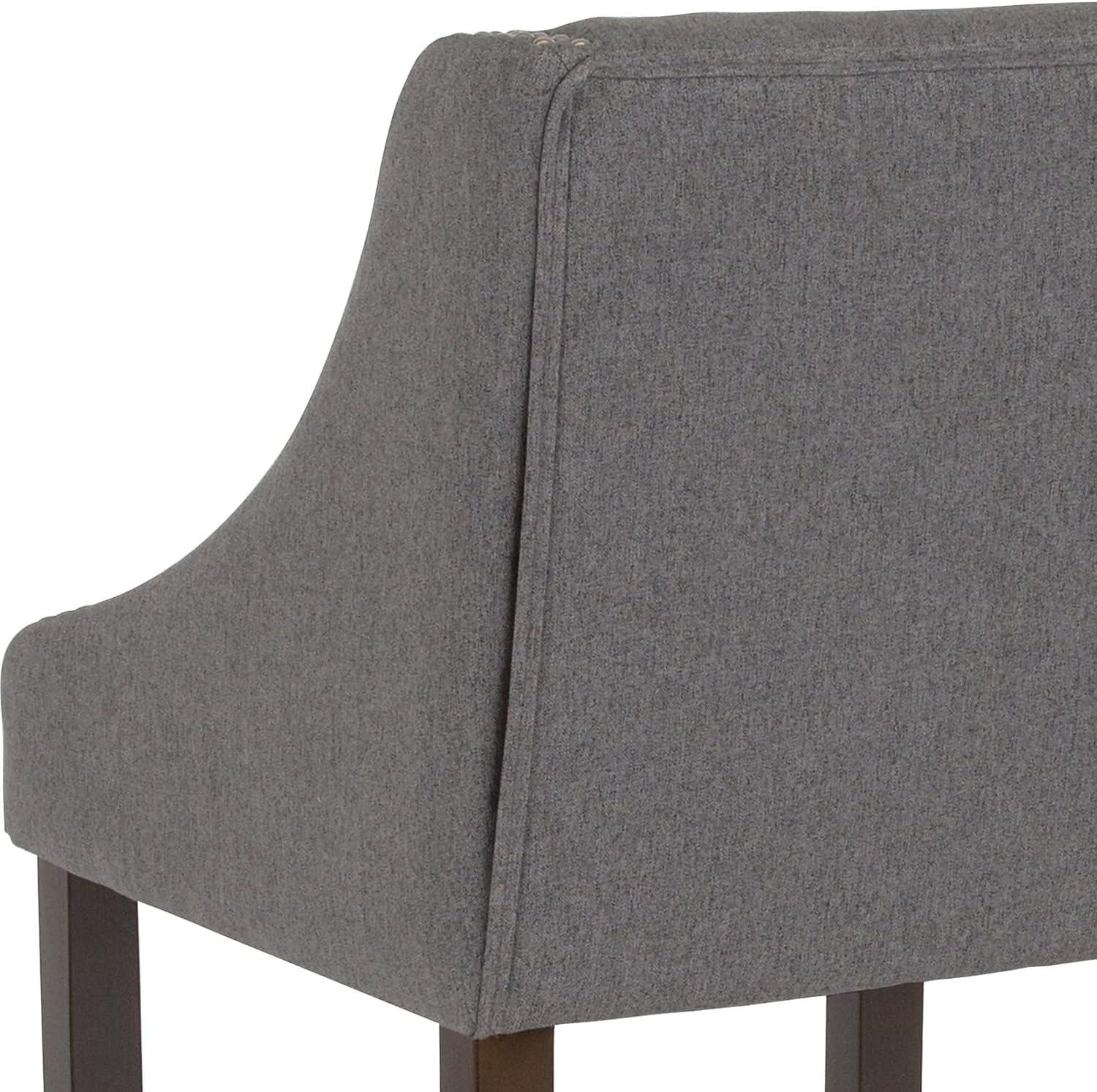 imageFlash Furniture Carmel Series 24quot High Transitional Walnut Counter Height Stool with Nail Trim in Dark Gray Fabric Set of 2Dark Gray Fabric