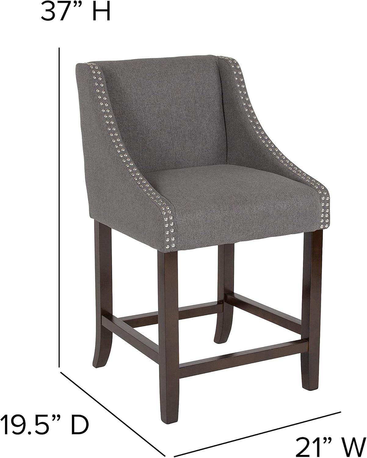 imageFlash Furniture Carmel Series 24quot High Transitional Walnut Counter Height Stool with Nail Trim in Dark Gray Fabric Set of 2Dark Gray Fabric