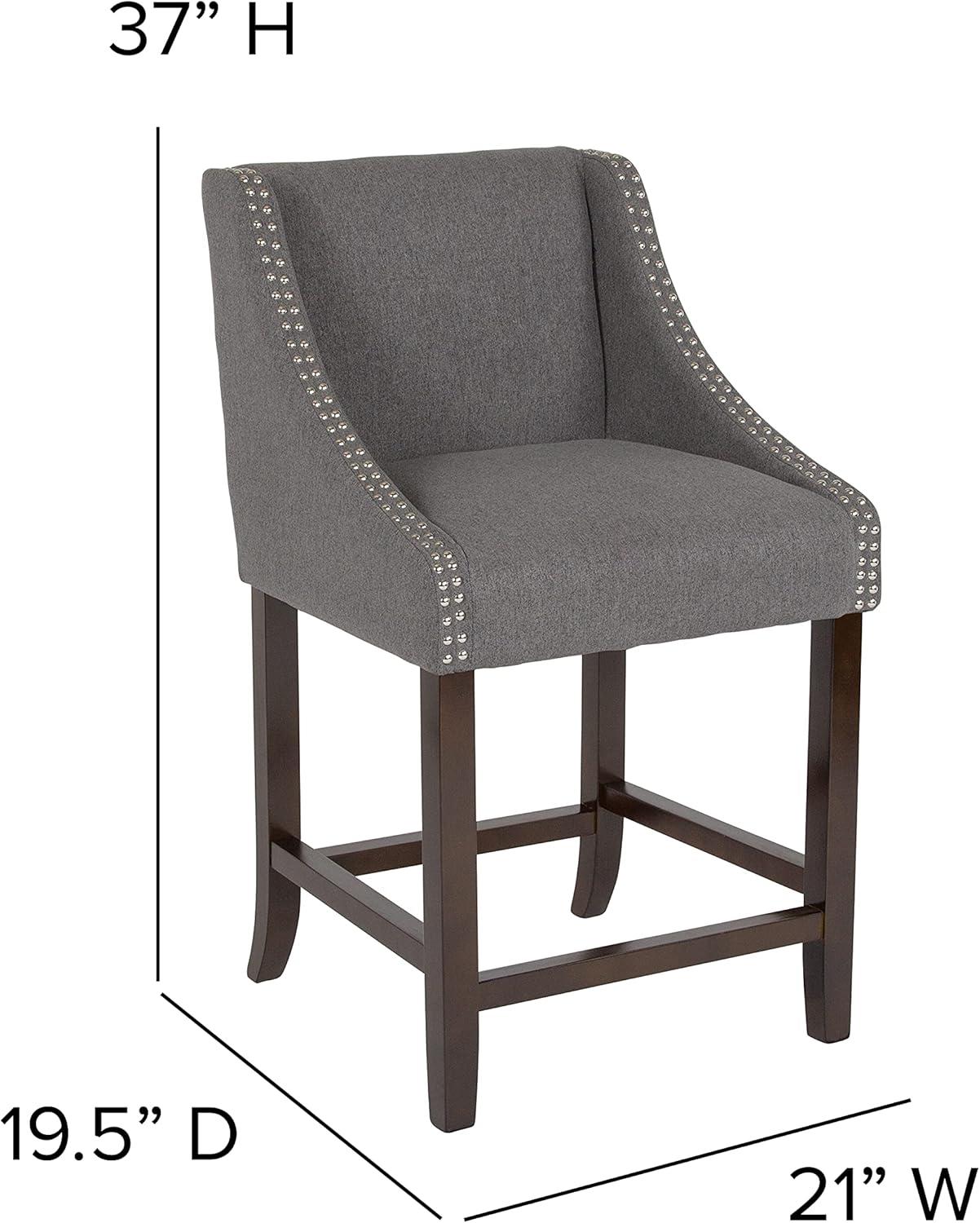 imageFlash Furniture Carmel Series 24quot High Transitional Walnut Counter Height Stool with Nail Trim in Dark Gray Fabric Set of 2Dark Gray Fabric