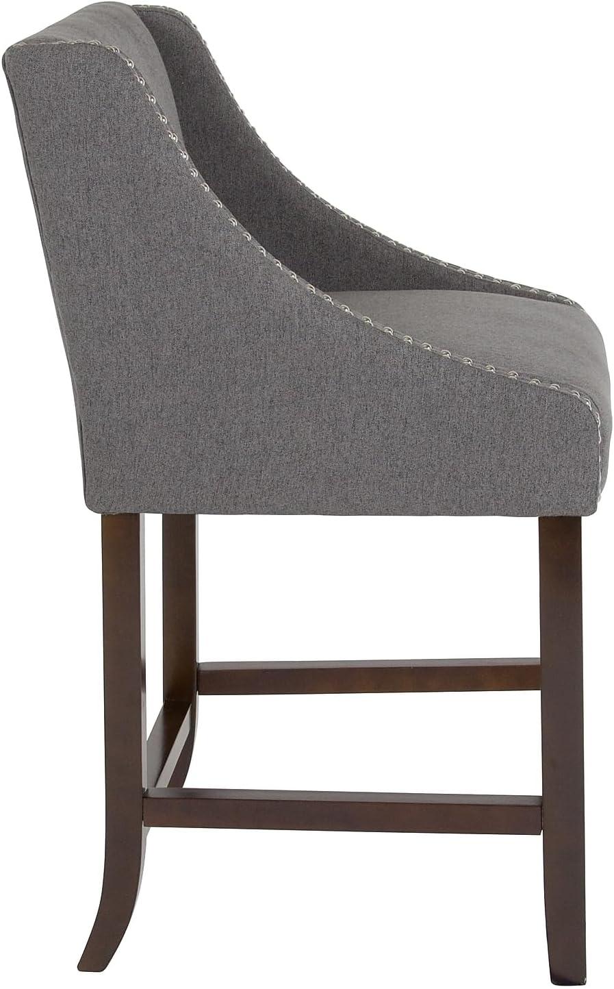 imageFlash Furniture Carmel Series 24quot High Transitional Walnut Counter Height Stool with Nail Trim in Dark Gray Fabric Set of 2Dark Gray Fabric