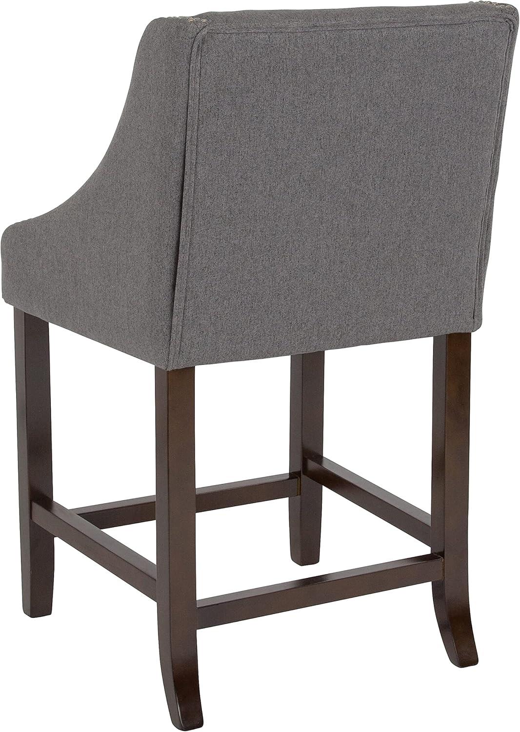 imageFlash Furniture Carmel Series 24quot High Transitional Walnut Counter Height Stool with Nail Trim in Dark Gray Fabric Set of 2Dark Gray Fabric