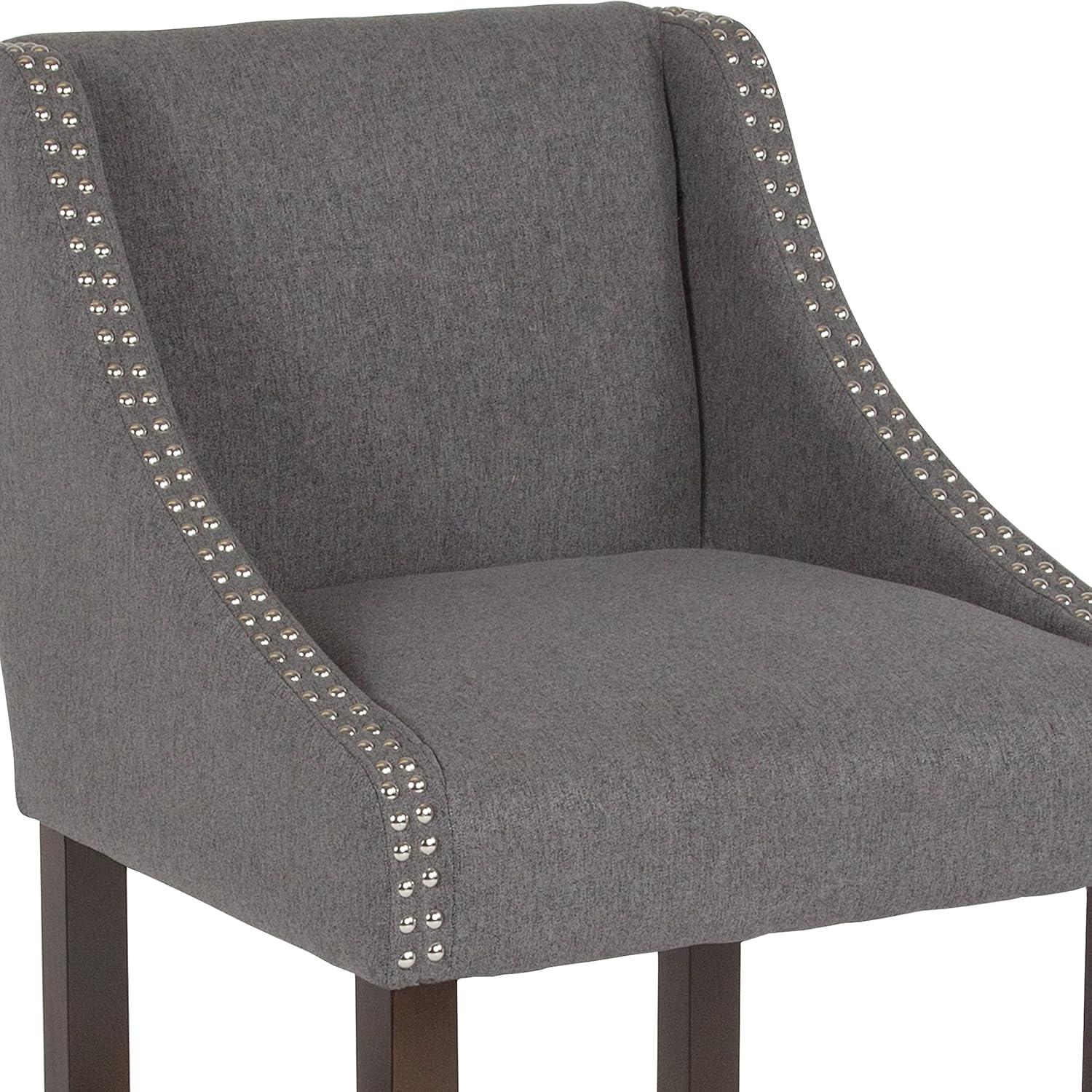 imageFlash Furniture Carmel Series 24quot High Transitional Walnut Counter Height Stool with Nail Trim in Dark Gray Fabric Set of 2Dark Gray Fabric