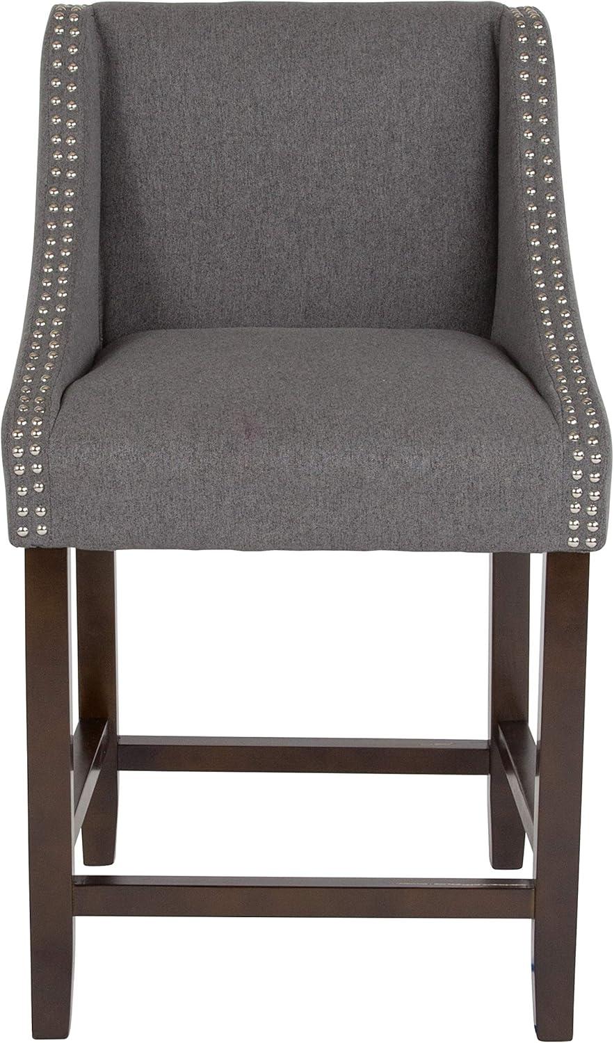 imageFlash Furniture Carmel Series 24quot High Transitional Walnut Counter Height Stool with Nail Trim in Dark Gray Fabric Set of 2Dark Gray Fabric
