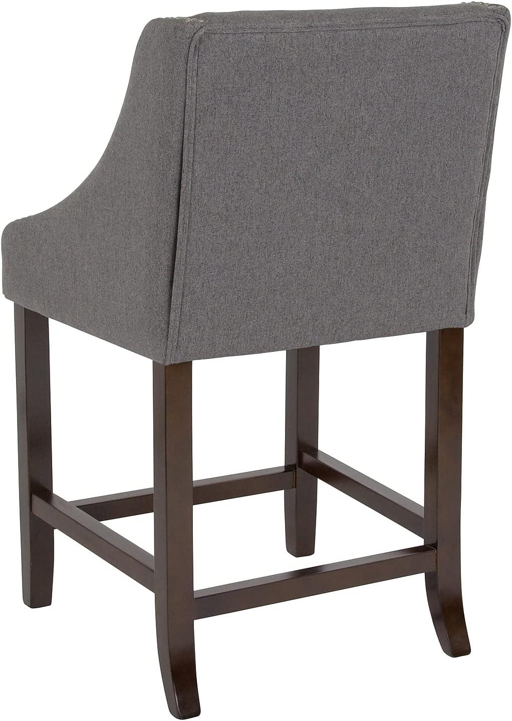 imageFlash Furniture Carmel Series 24quot High Transitional Walnut Counter Height Stool with Nail Trim in Dark Gray Fabric Set of 2Dark Gray Fabric
