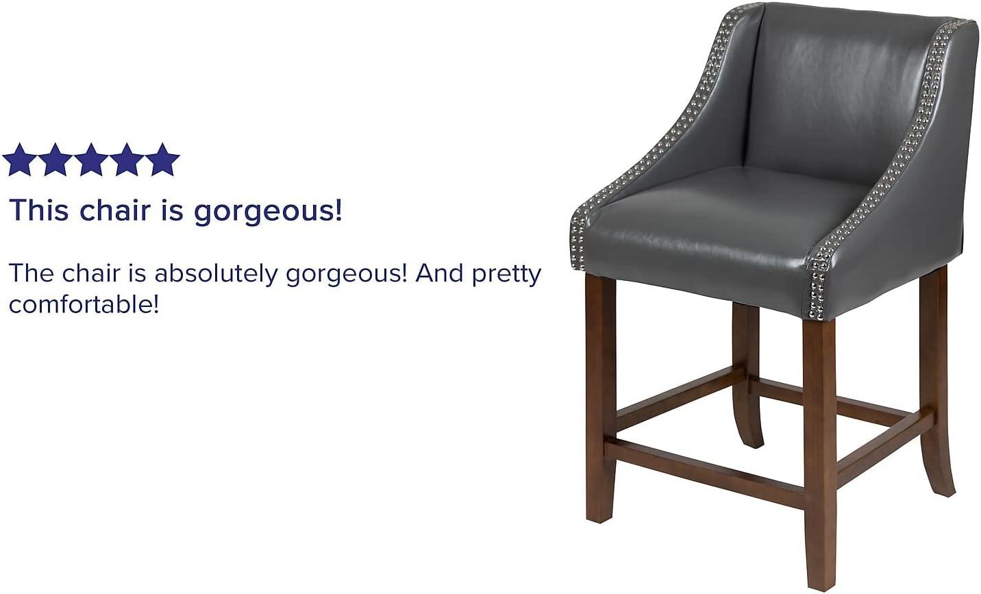 imageFlash Furniture Carmel Series 24quot High Transitional Walnut Counter Height Stool with Nail Trim in Dark Gray Fabric Set of 2Dark Gray Leathersoft
