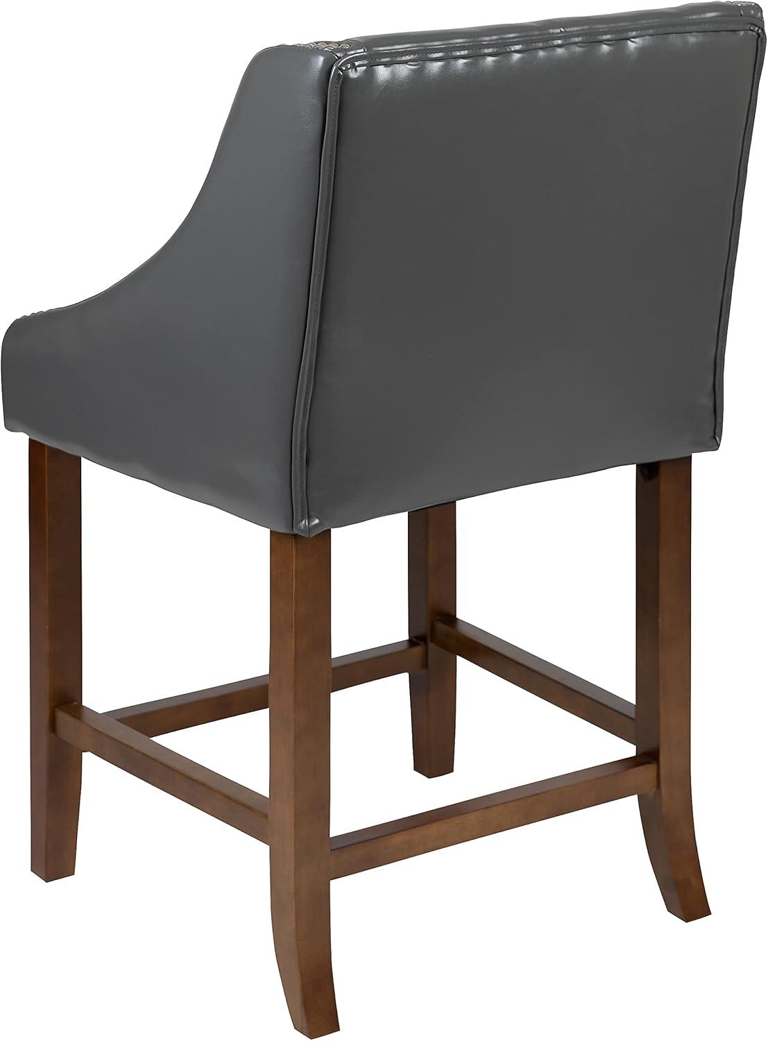 imageFlash Furniture Carmel Series 24quot High Transitional Walnut Counter Height Stool with Nail Trim in Dark Gray Fabric Set of 2Dark Gray Leathersoft