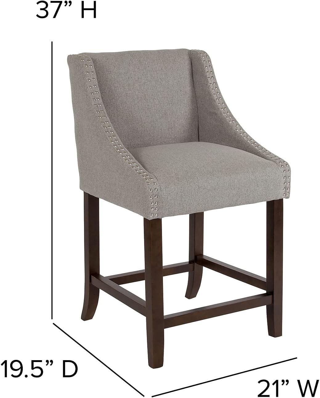 imageFlash Furniture Carmel Series 24quot High Transitional Walnut Counter Height Stool with Nail Trim in Dark Gray Fabric Set of 2Light Gray Fabric
