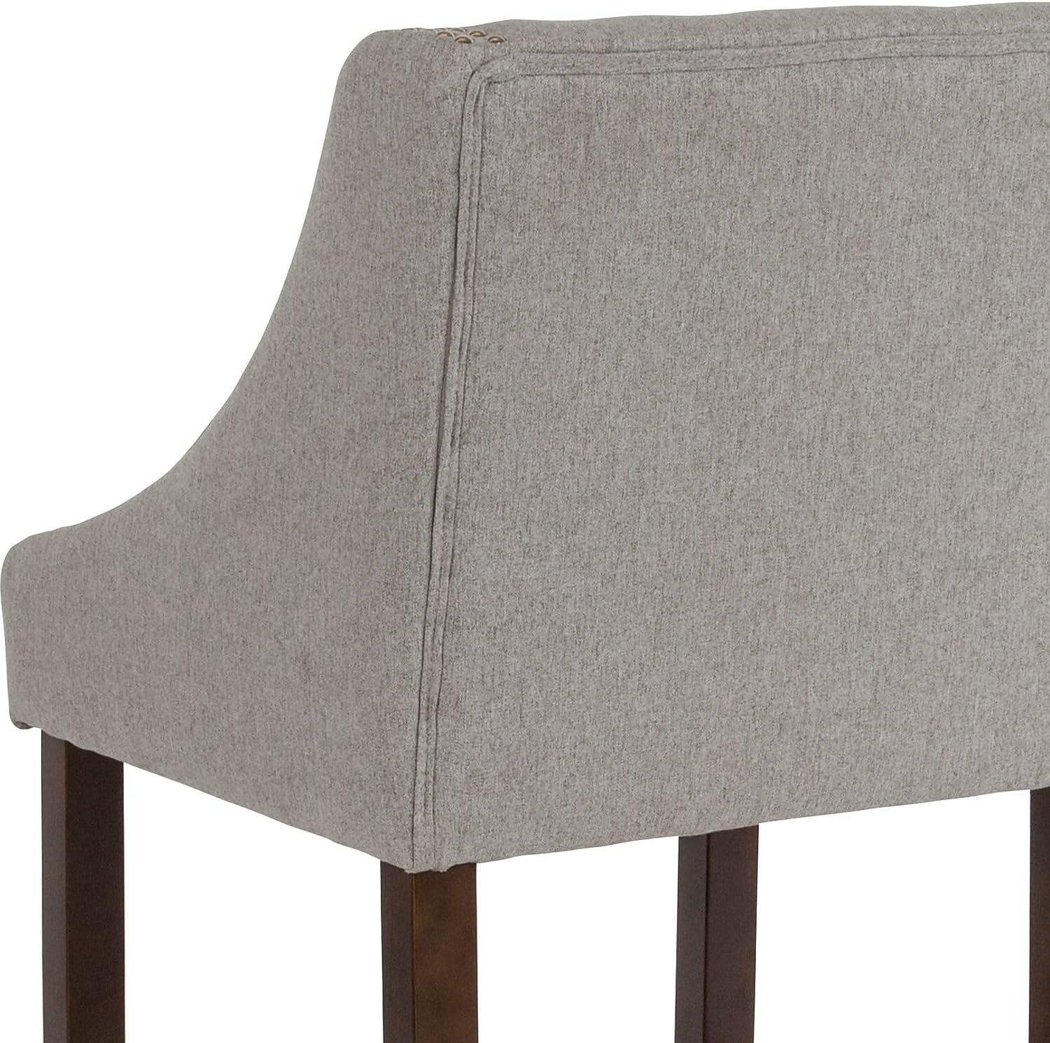 imageFlash Furniture Carmel Series 24quot High Transitional Walnut Counter Height Stool with Nail Trim in Dark Gray Fabric Set of 2Light Gray Fabric