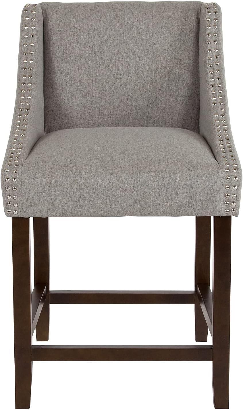 imageFlash Furniture Carmel Series 24quot High Transitional Walnut Counter Height Stool with Nail Trim in Dark Gray Fabric Set of 2Light Gray Fabric