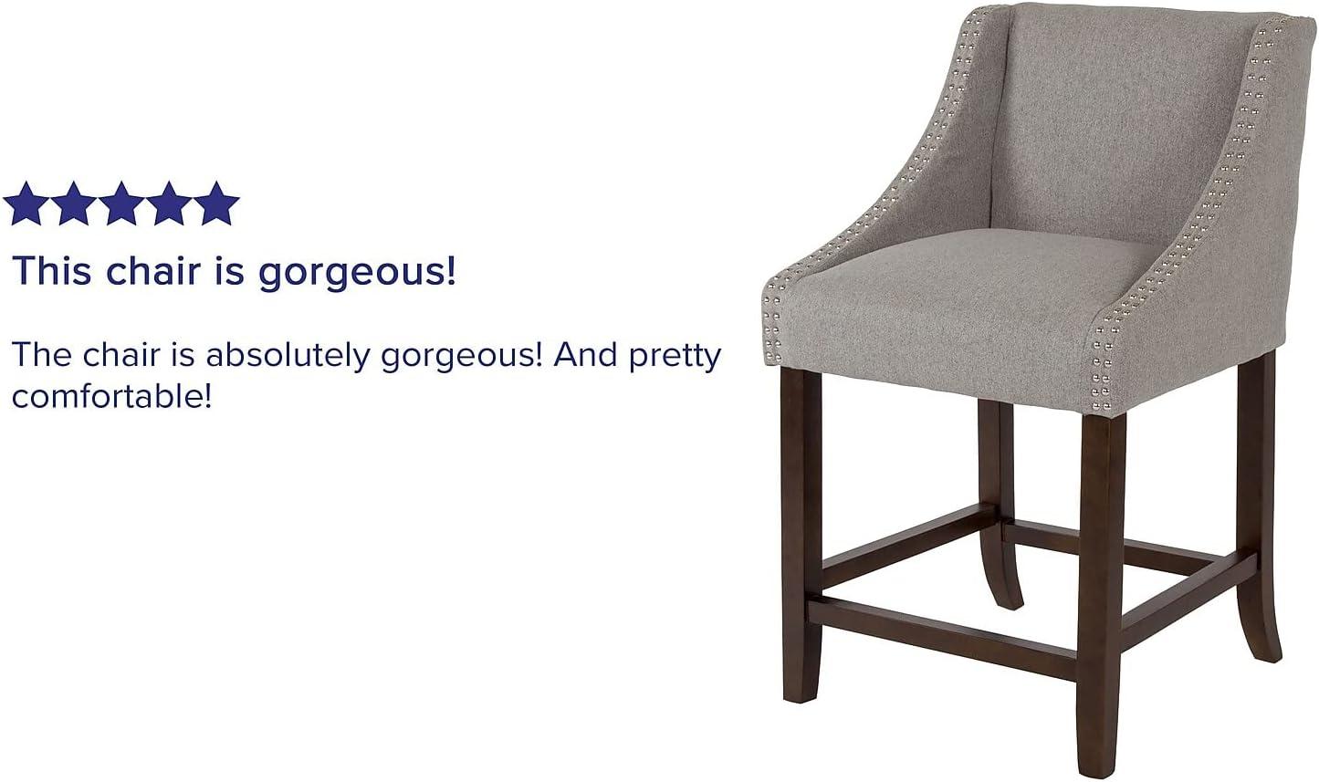 imageFlash Furniture Carmel Series 24quot High Transitional Walnut Counter Height Stool with Nail Trim in Dark Gray Fabric Set of 2Light Gray Fabric