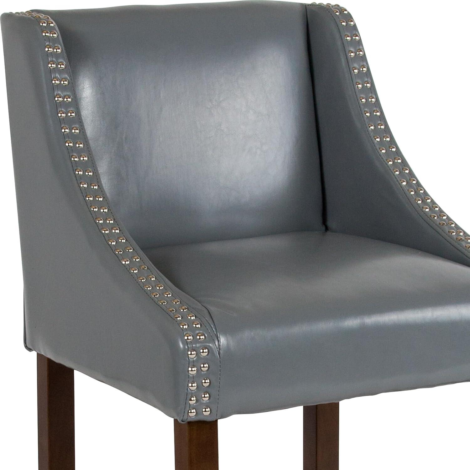 imageFlash Furniture Carmel Series 24quot High Transitional Walnut Counter Height Stool with Nail Trim in Dark Gray Fabric Set of 2Light Gray Leathersoft