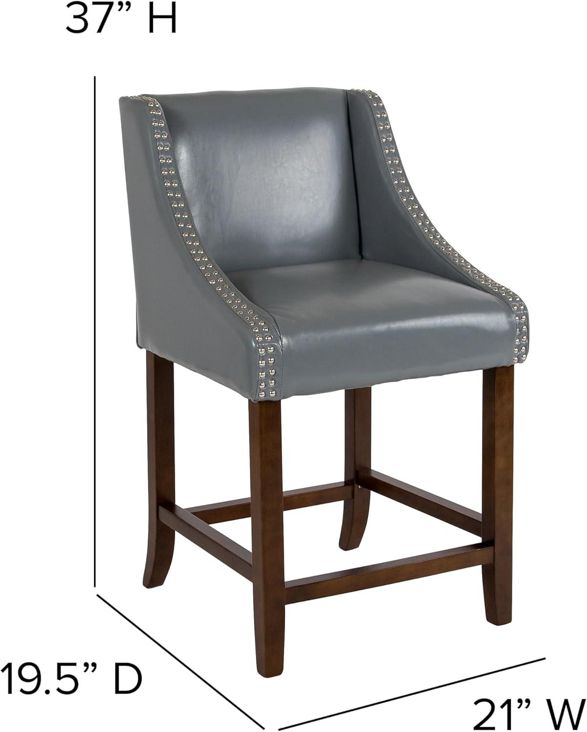 imageFlash Furniture Carmel Series 24quot High Transitional Walnut Counter Height Stool with Nail Trim in Dark Gray Fabric Set of 2Light Gray Leathersoft